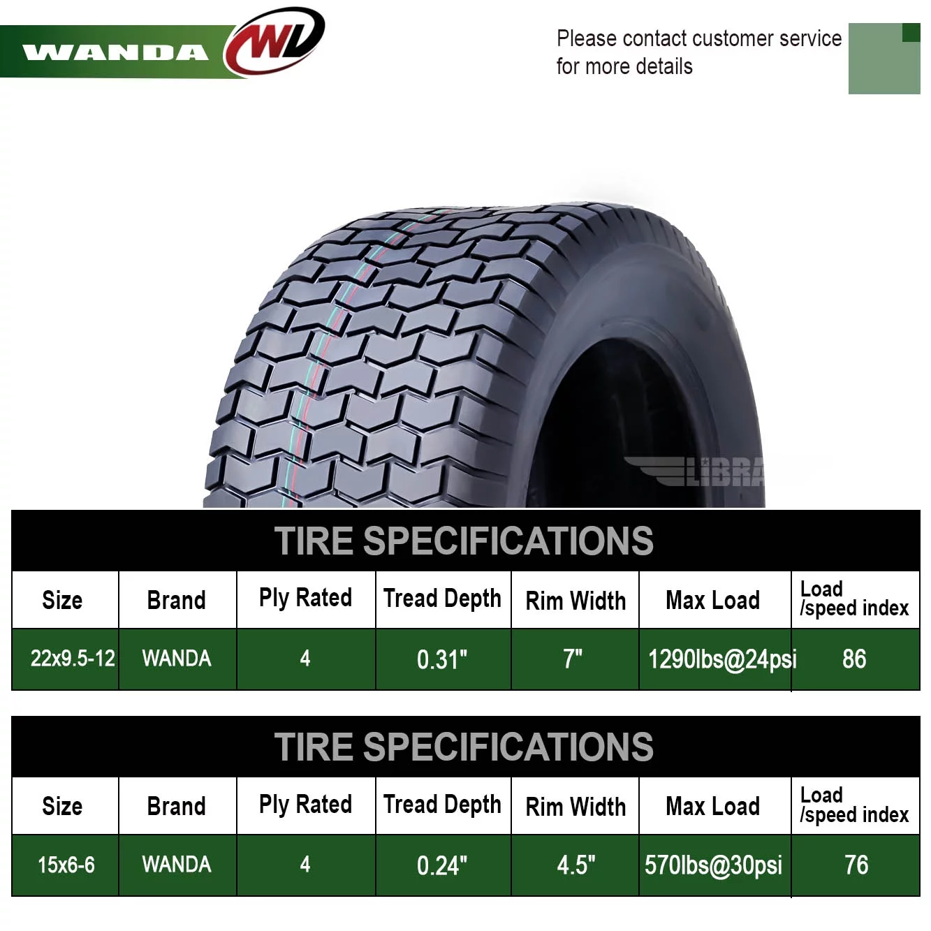 WANDA 15X6-6 & 20X8-8 Lawn Mower Tractor Cart Turf Tires 4 Ply-13114/13131, Set 4 - Inhomebuy