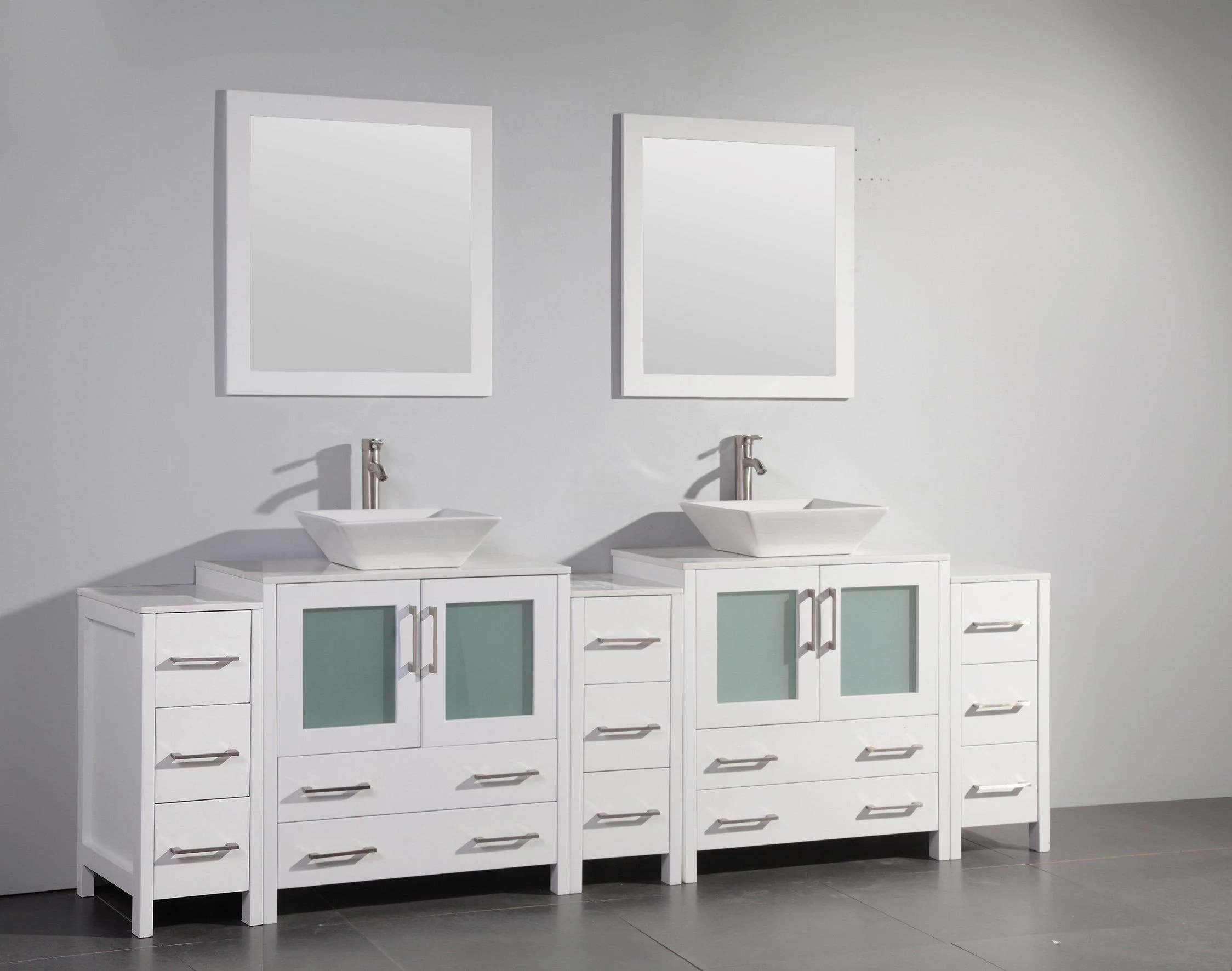 Vanity Art 96 in. Double Sink Vanity Cabinet with Ceramic Vessel Sink & Mirror - White, VA3130-96W - Inhomebuy