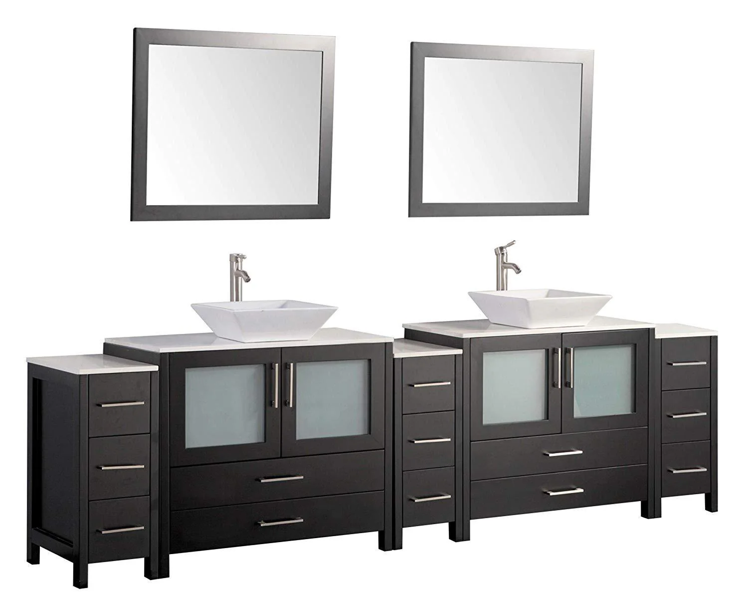 Vanity Art 108 in. Double Sink Vanity Cabinet with Ceramic Vessel Sink & Mirror - Espresso, VA3136-108E - Inhomebuy