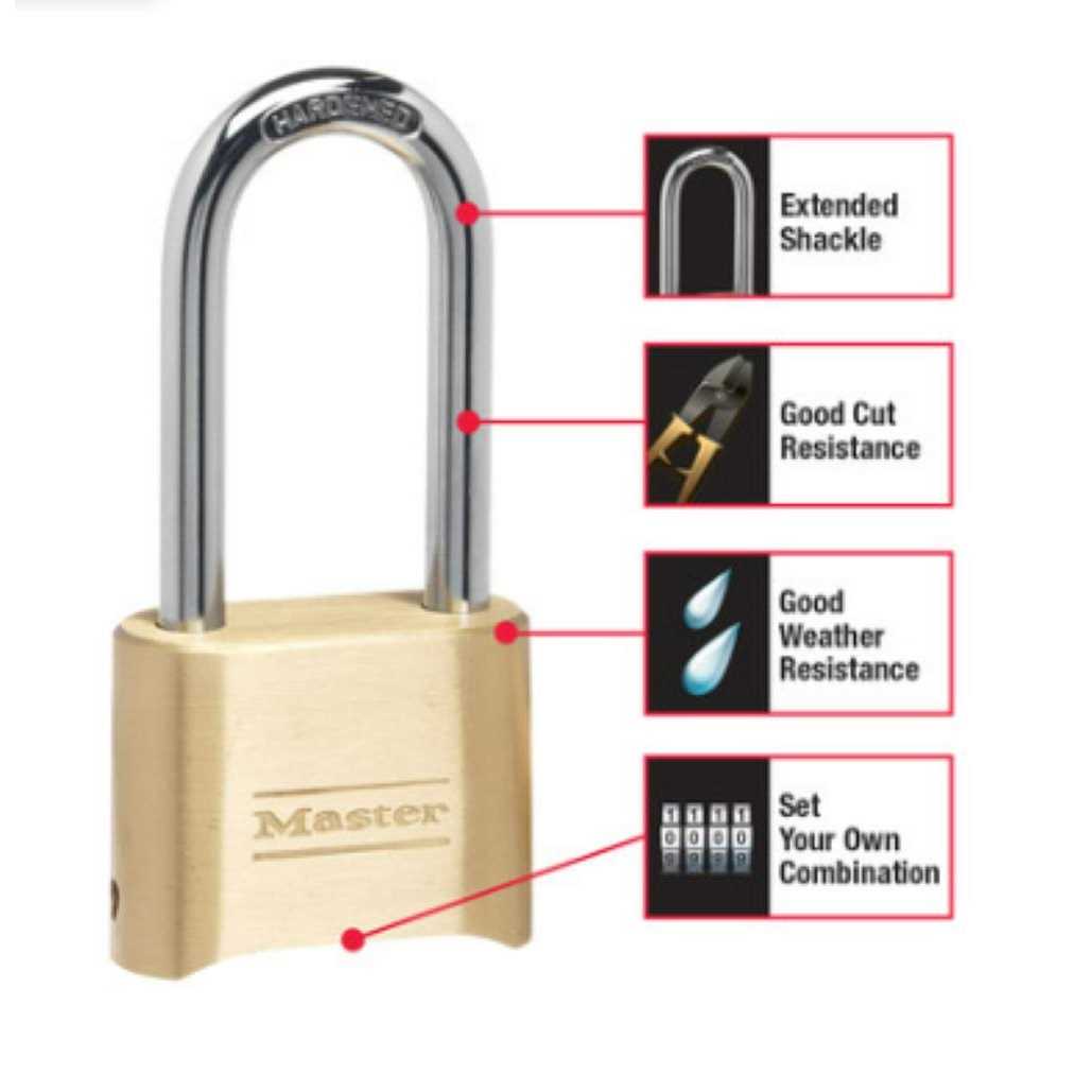 Master Lock 175DLH Combination Padlock, 2 In. Wide 2-1/4 In. Shackle - Inhomebuy