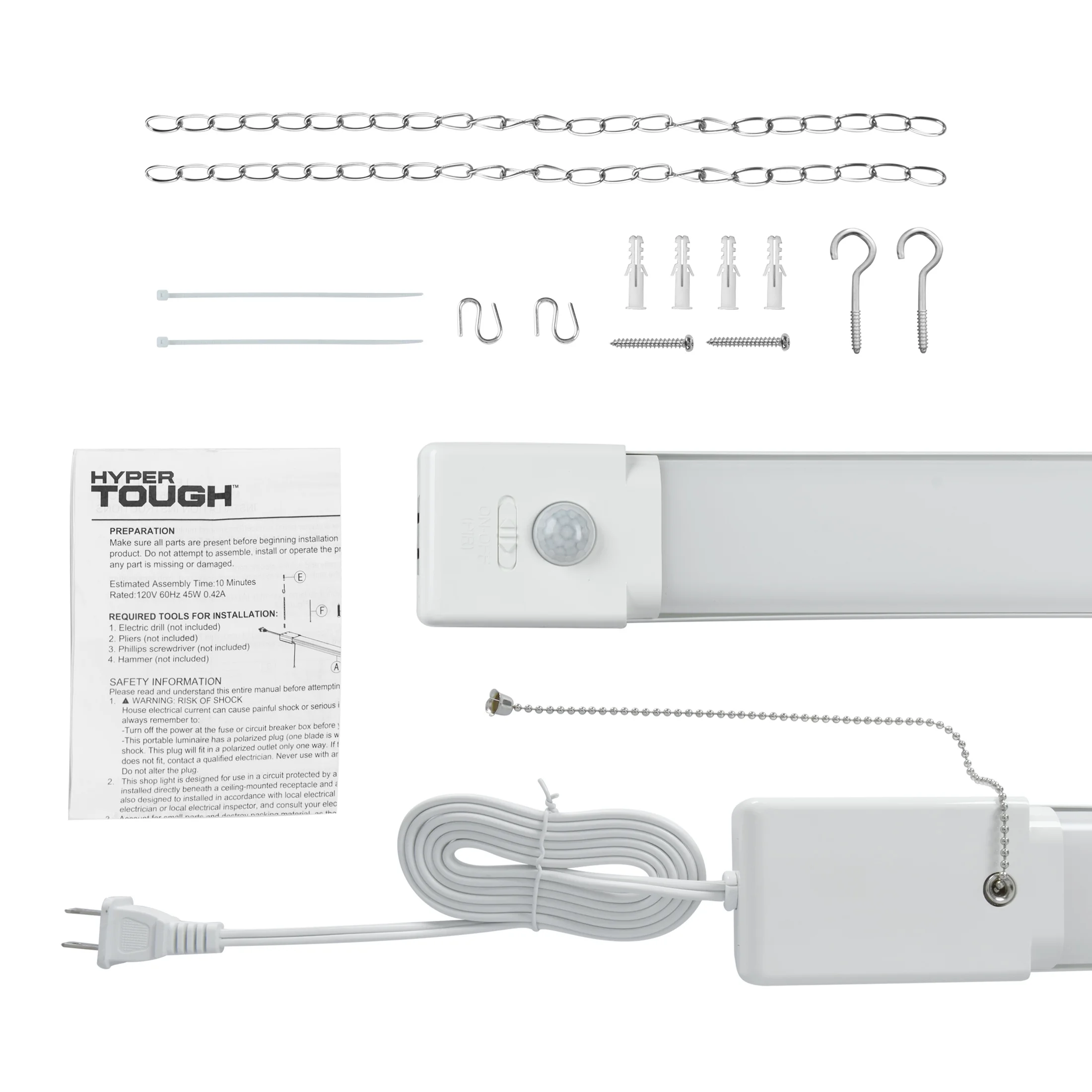 Hyper Tough 3-FT 4500-Lumen Integrated LED Shop Light, Slim Design, Linkable and Motion Sensor, 1PK - Inhomebuy