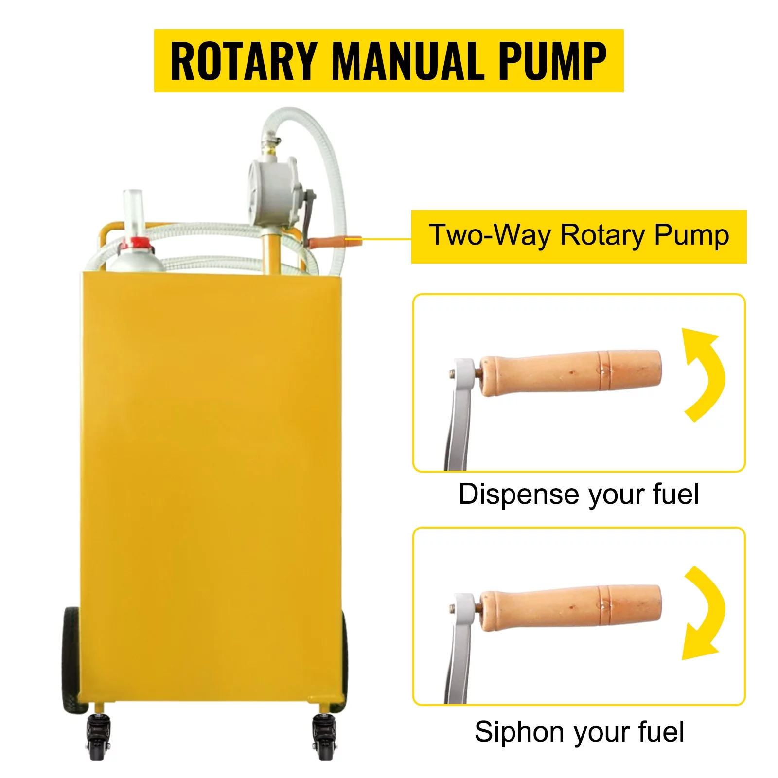 BENTISM Fuel Caddy, 30 Gallon, Gas Storage Tank & 2 Wheels, with Manuel Transfer Pump, Gasoline Diesel Fuel Container for Cars, Lawn Mowers, ATVs, Boats, More, Yellow - Inhomebuy