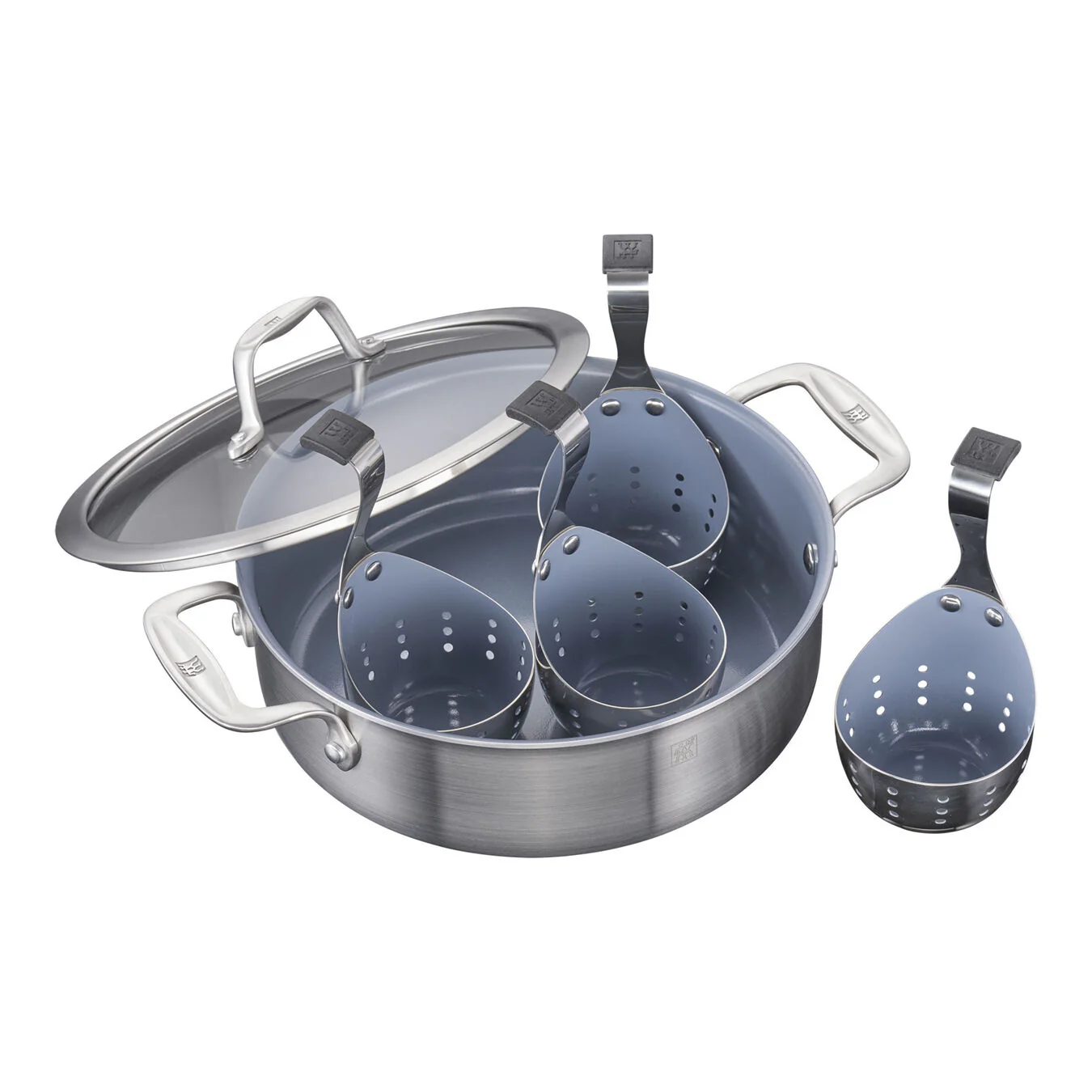 ZWILLING 6pc Stainless Steel Ceramic Nonstick Universal Pan & Egg Poacher Set, Spirit 3-Ply Ceramic Nonstick Series - Inhomebuy