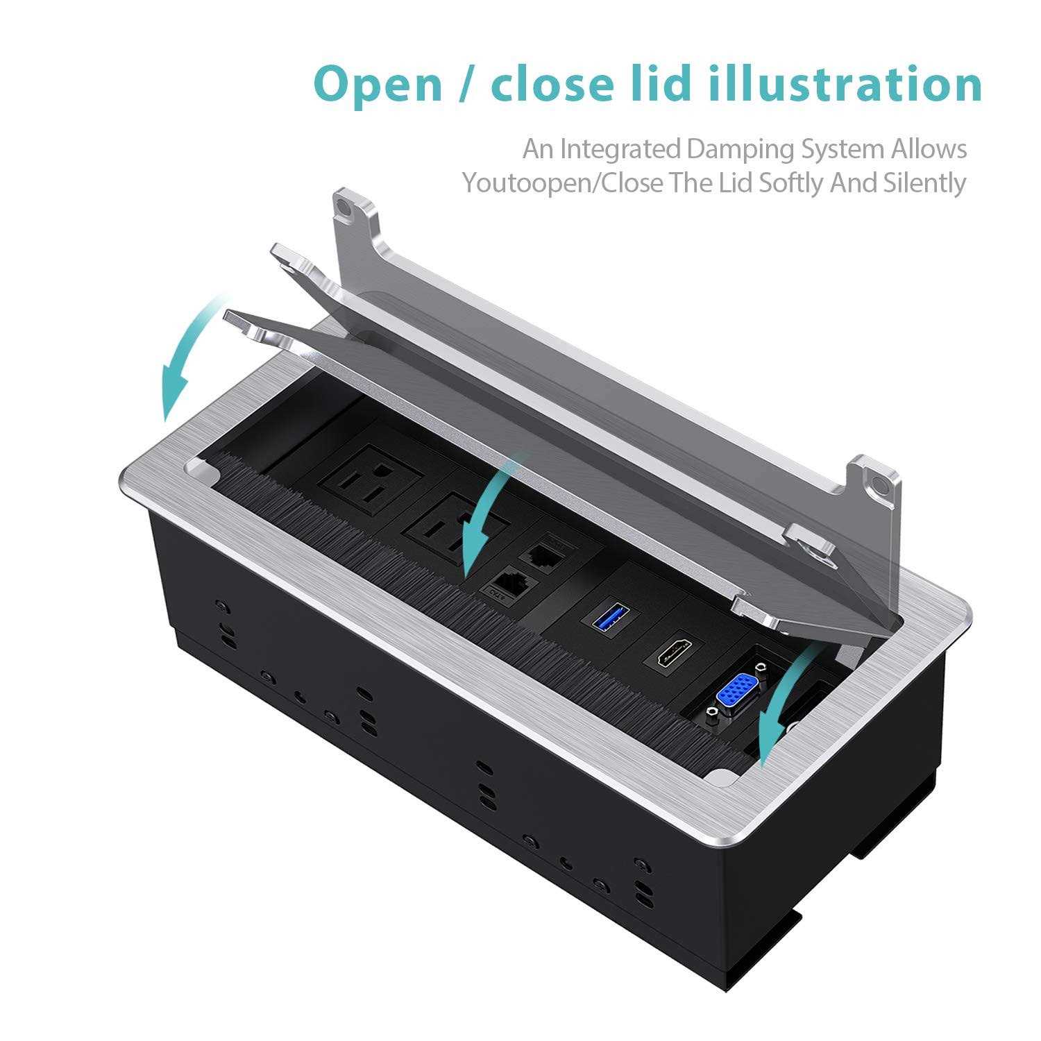 WEBANG Recessed Connectivity Box Outlet for Conference Room Table with 2AC Receptacle,2RJ45 - Inhomebuy