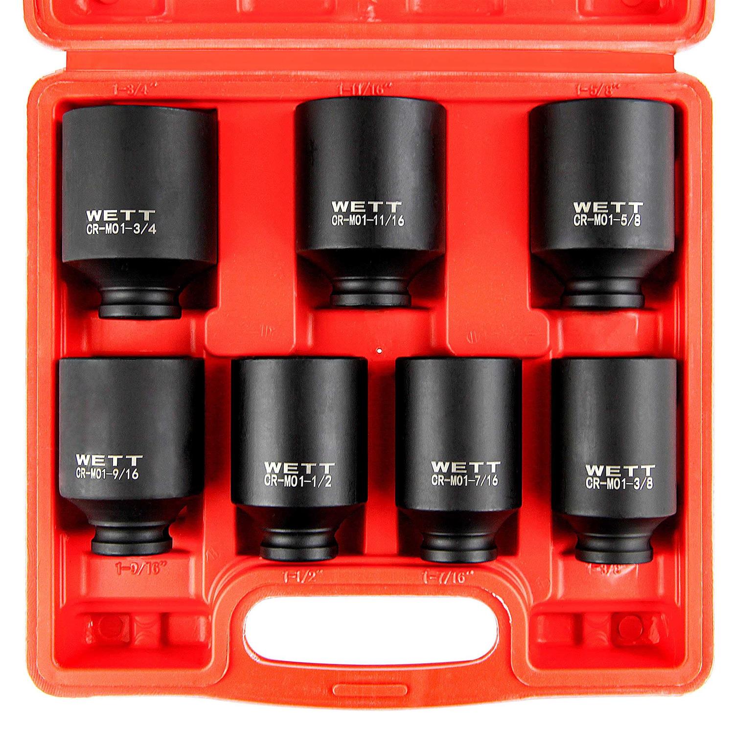 WETT 1/2 Drive Deep 6-Point Impact Socket Set/Spindle Axle Nut Impact Socket Set 9Pcs - Inhomebuy