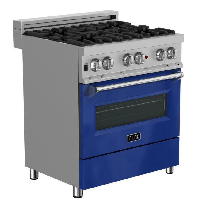 ZLINE 30 in. Professional Gas Burner/Electric Oven in DuraSnow® Stainless with Blue Gloss Door, RAS-BG-30 - Inhomebuy