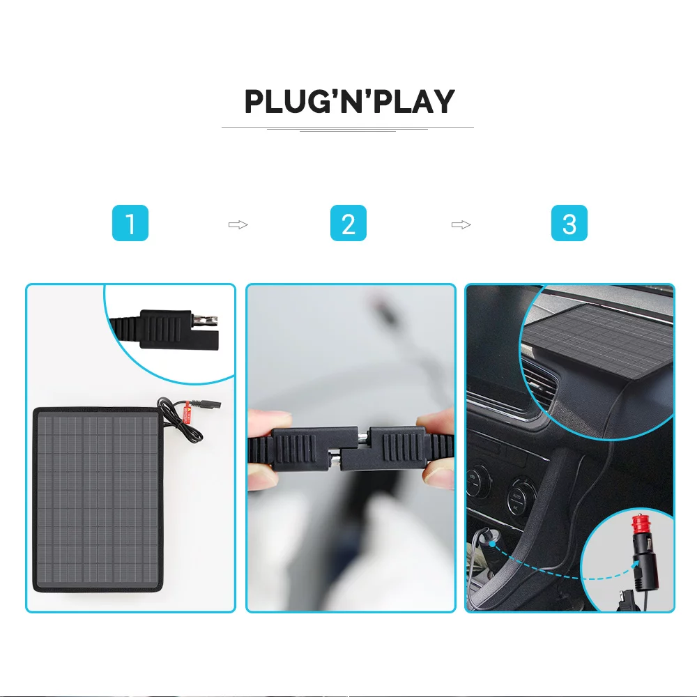 Renogy 5W Outdoor Battery Charger Maintainer Trickle Charger with Lighter Plug, Alligator Clips, and Battery Cables - Inhomebuy