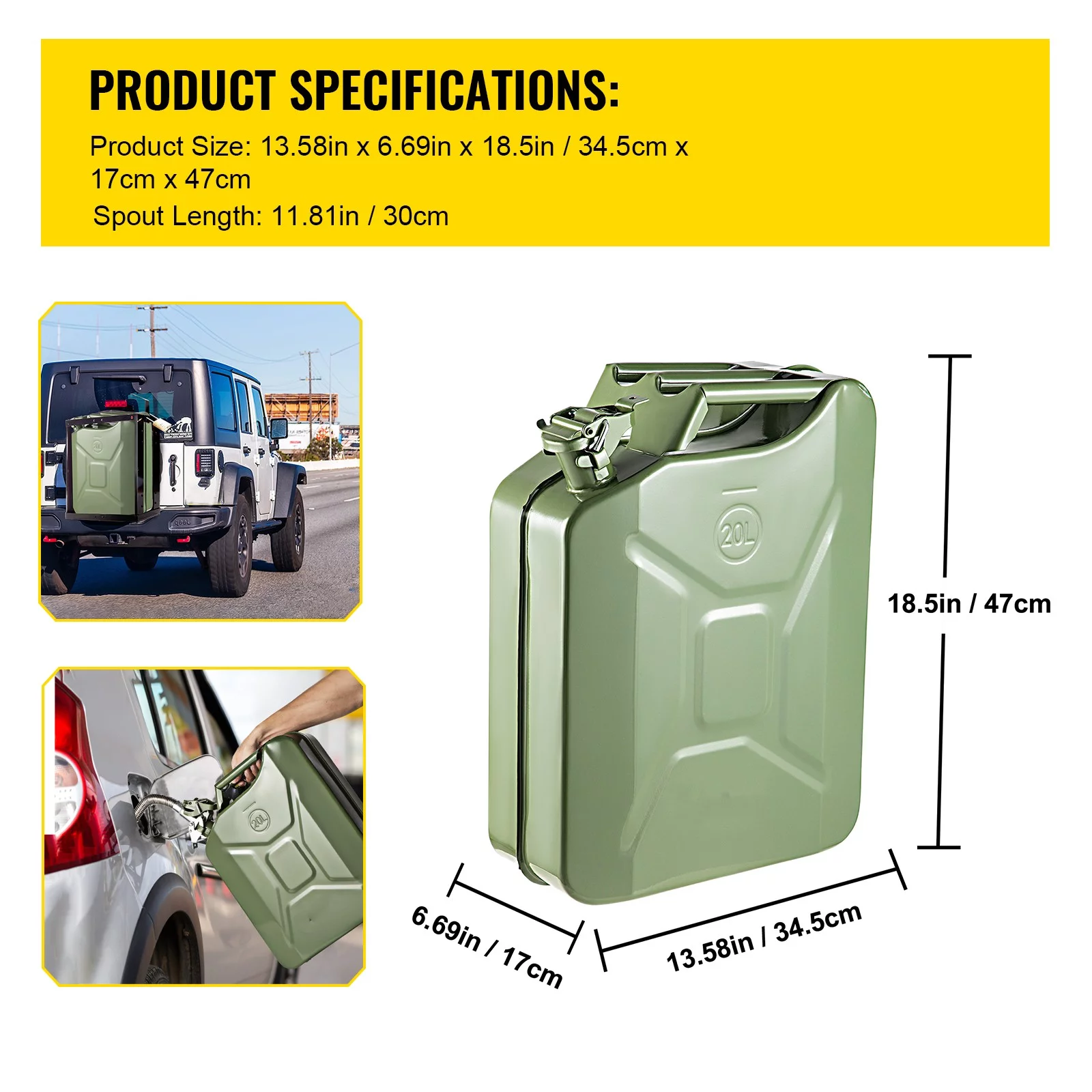 BENTISM Jerry Fuel Can, 5.3 Gallon / 20 L Portable Jerry Gas Can with Flexible Spout System, Rustproof & Heat-resistant Steel Fuel Tank for Cars Trucks Equipment, 2pcs Green - Inhomebuy