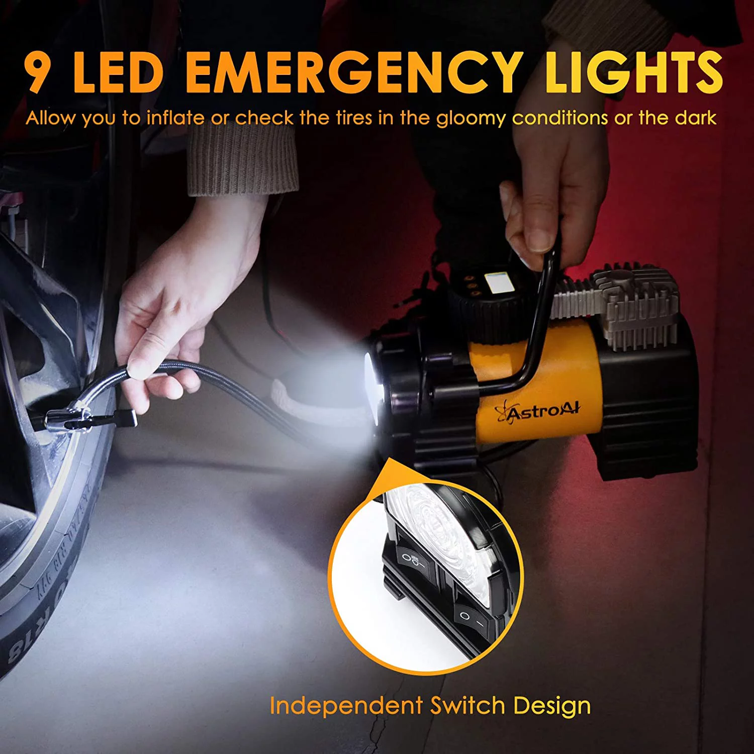 AstroAI Tire Inflator Portable Air Pump for Car Tires, Digital Air Compressor 150PSI, Yellow - Inhomebuy