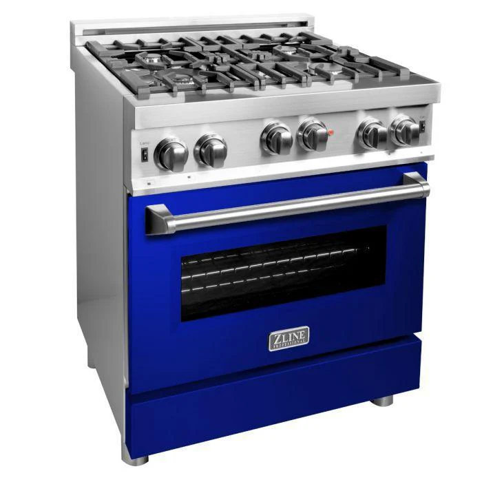 ZLINE 30 in. Professional Gas on Gas Range in Stainless Steel with Blue Gloss Door, RG-BG-30 - Inhomebuy