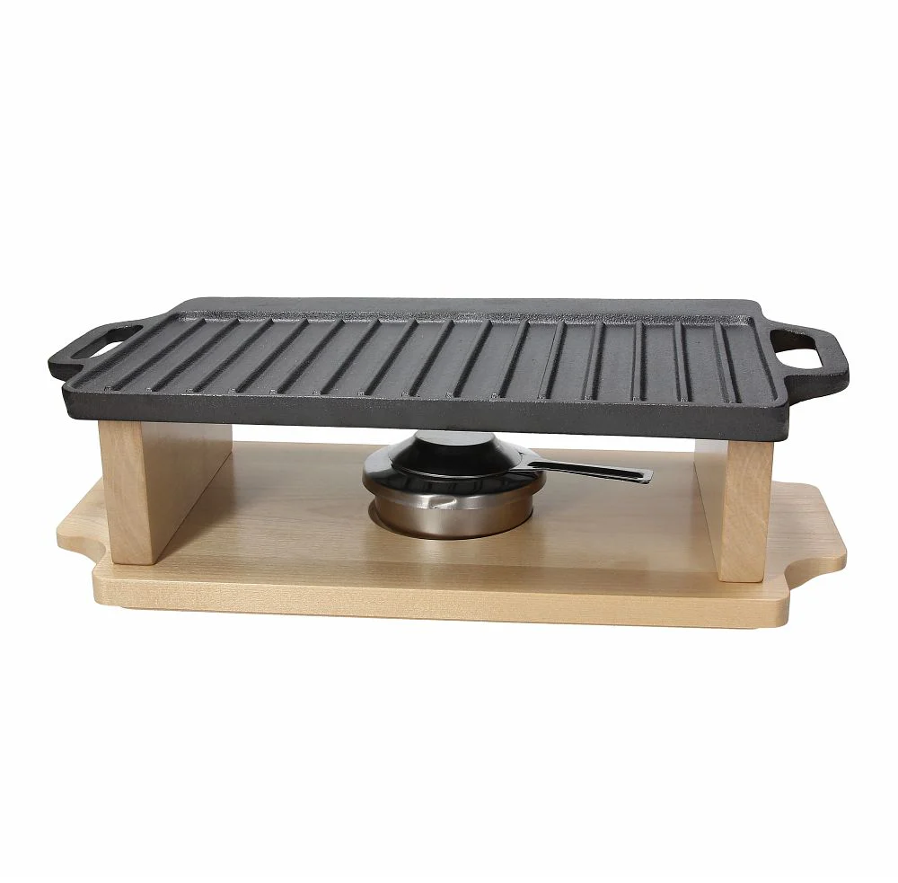 Fusion Taste Cast Iron Grill 37x23 Wood Base - Inhomebuy