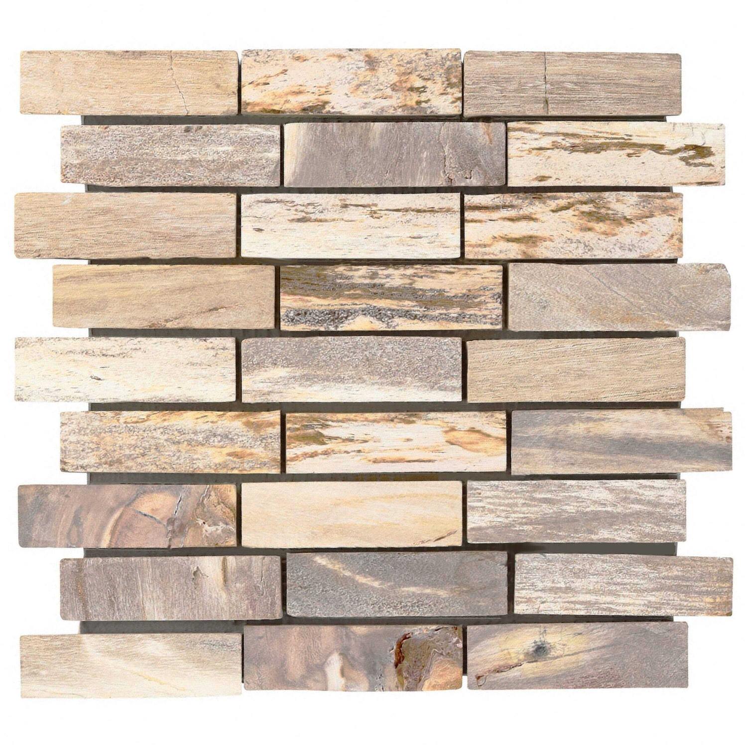 Dixiewood Basketweave Brown 12 x 12 Petrified Wood Floor and Wall Mosaic Tile Ivy Hill Tile - Inhomebuy