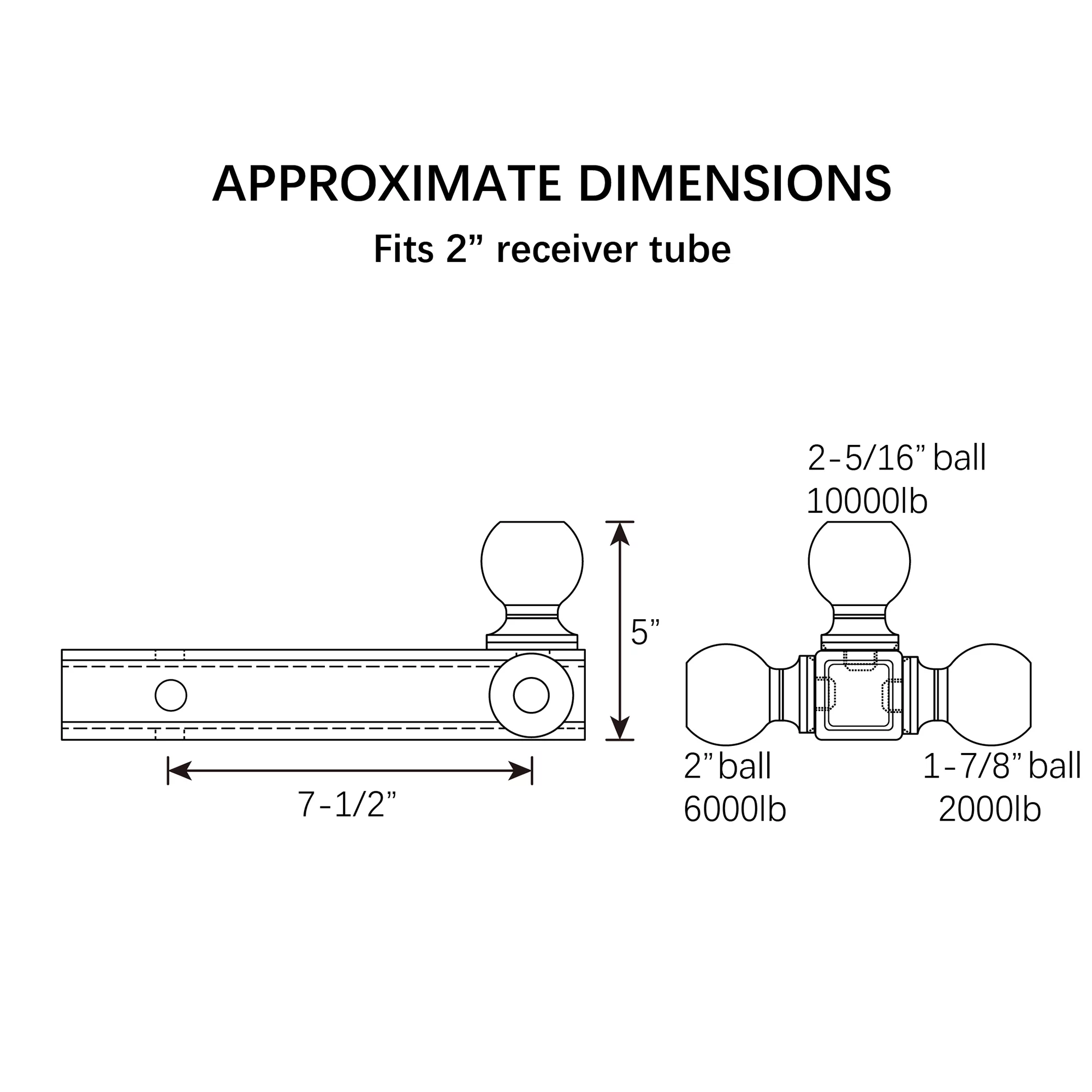 Hyper Tough Trailer Hitch Steel Tri-Ball Mount, Class III/IV Towing, Black, Automotive Accessories - Inhomebuy