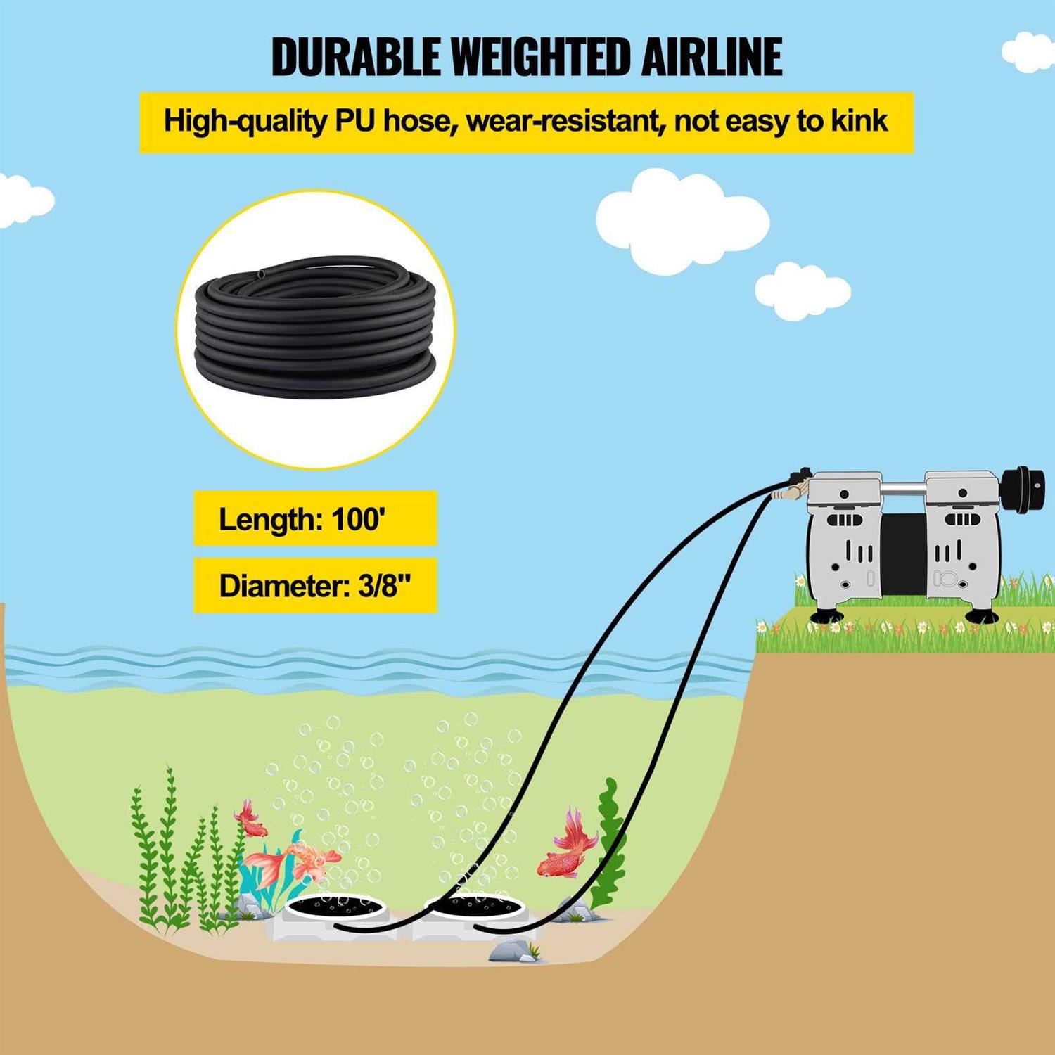 VEVOR Pond Aerator 550 W Power 5.2CFM Air Compressor Includes 3/4 HP - Inhomebuy