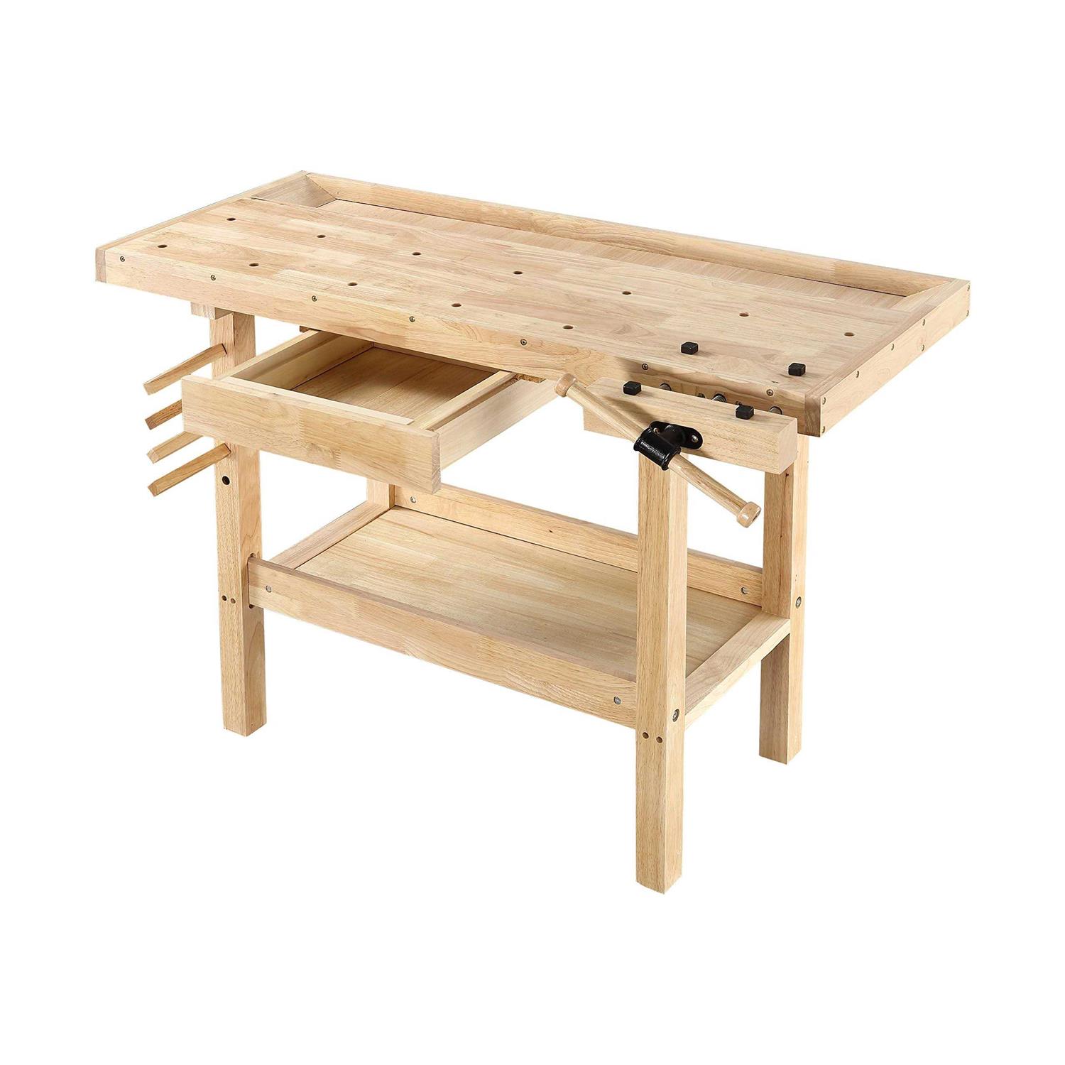 Olympia Tools 60-Inch Wooden Workbench Rubberwood Workbench with 4-Drawer - Inhomebuy