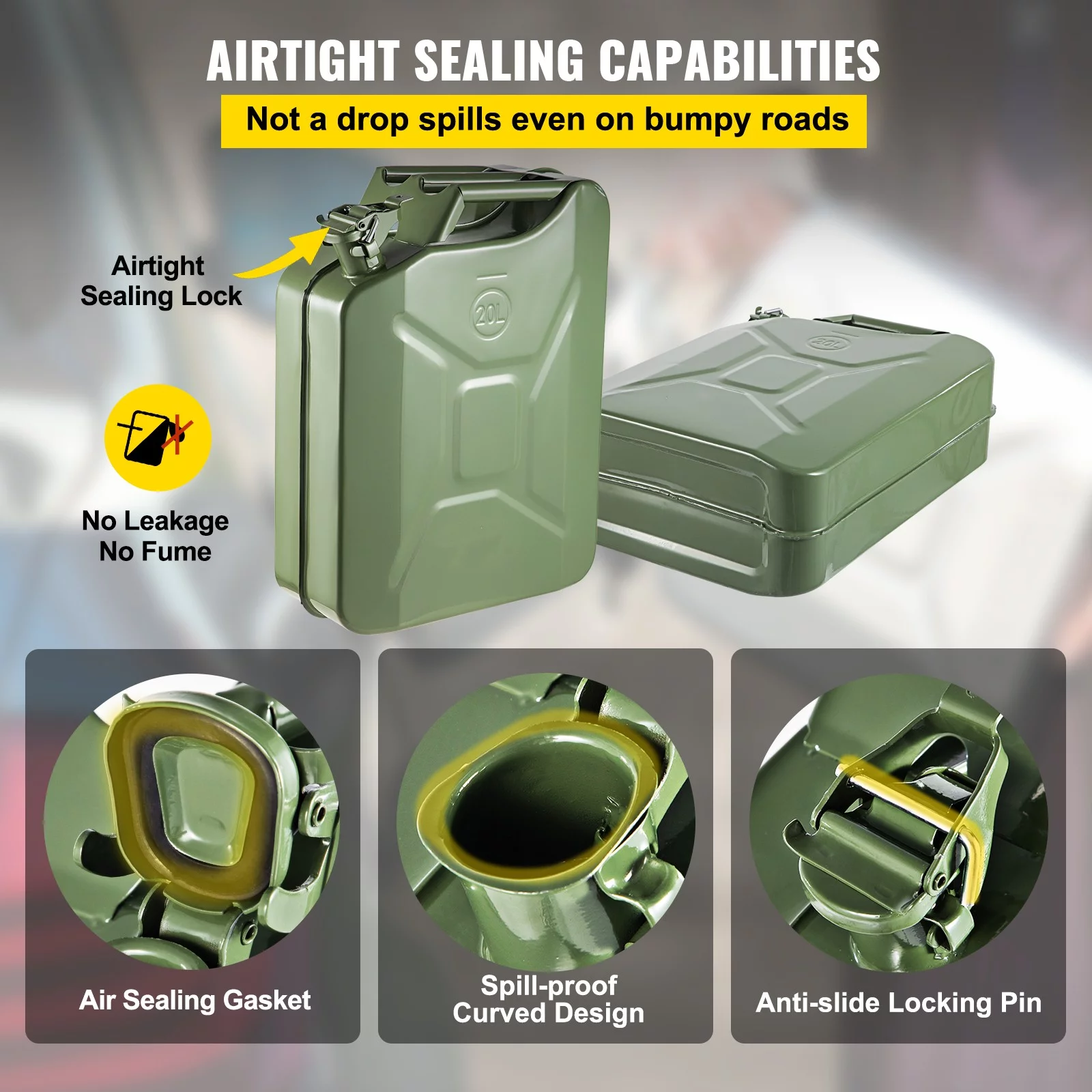 BENTISM Jerry Fuel Can, 5.3 Gallon / 20 L Portable Jerry Gas Can with Flexible Spout System, Rustproof & Heat-resistant Steel Fuel Tank for Cars Trucks Equipment, 2pcs Green - Inhomebuy