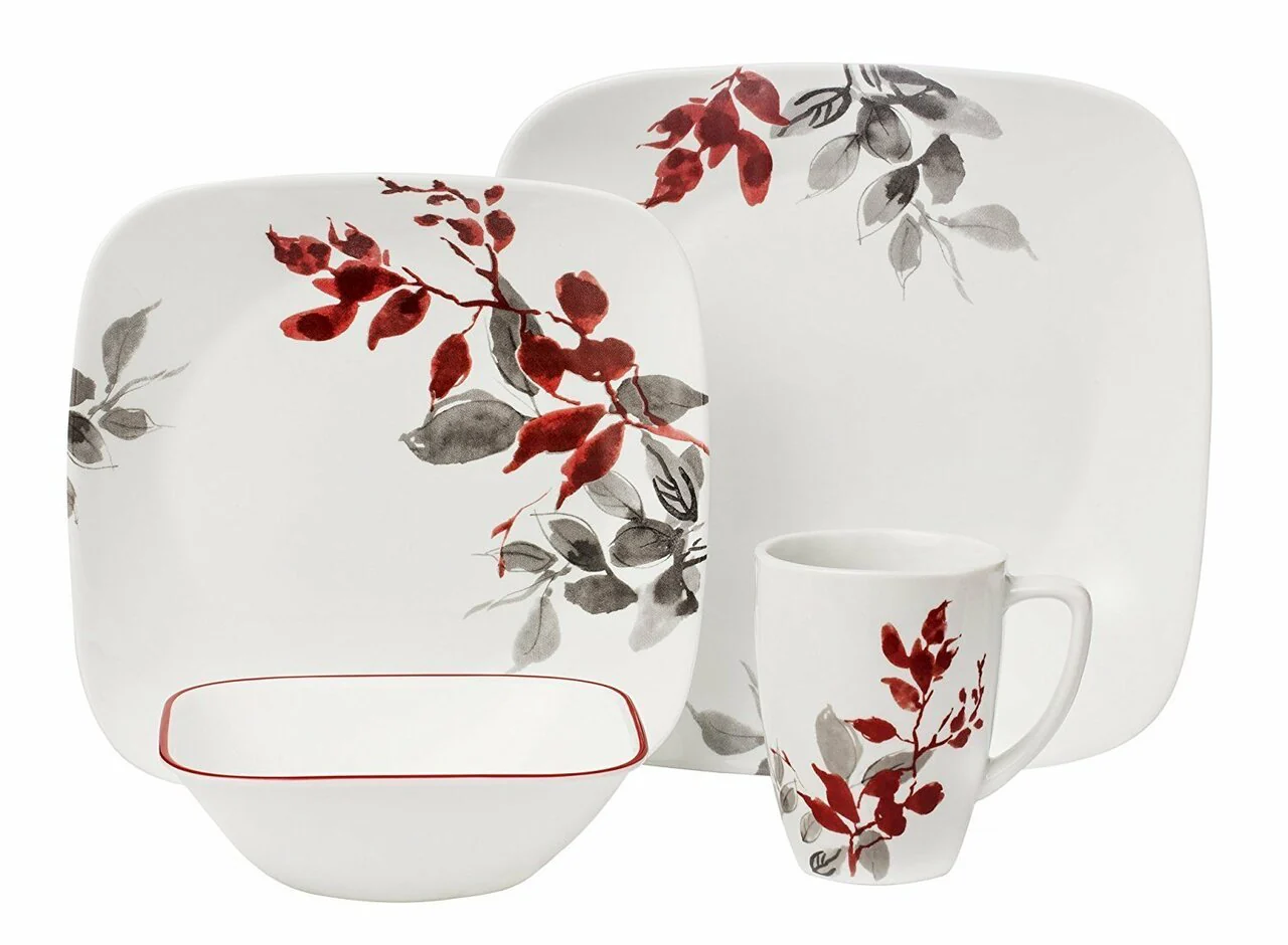 Corelle Boutique | 1101078| Kyoto Leaves Square 16-pc Dinnerware Set, square - Inhomebuy