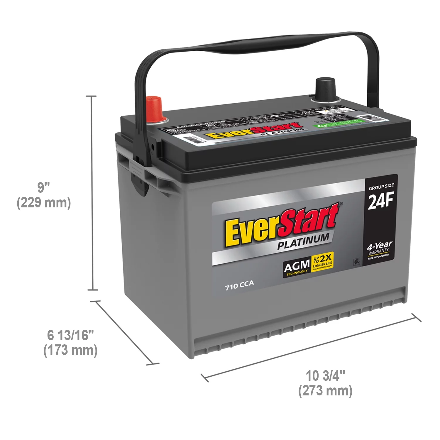 EverStart Platinum BOXED AGM Automotive Battery, Group Size 24F 12 Volt, 710 CCA - Inhomebuy