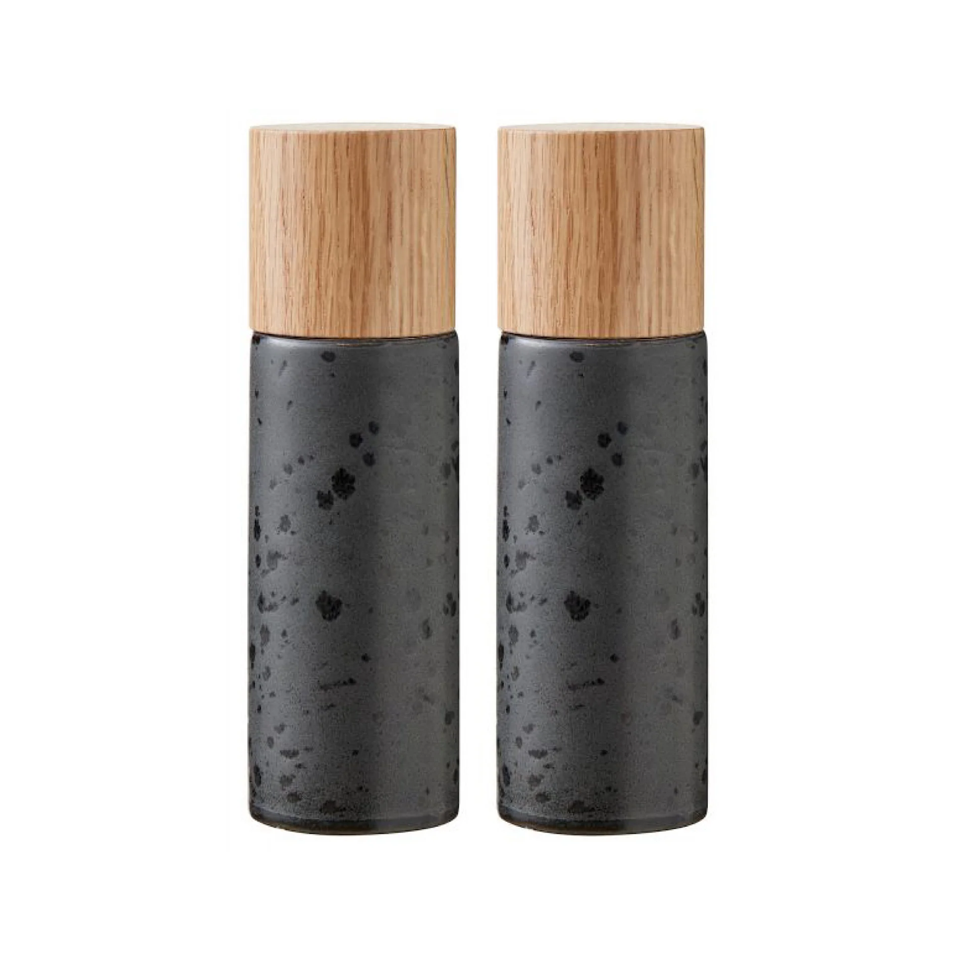 Wood Stoneware Salt & Pepper Mill Height 16.7cm 2Pcs - Inhomebuy