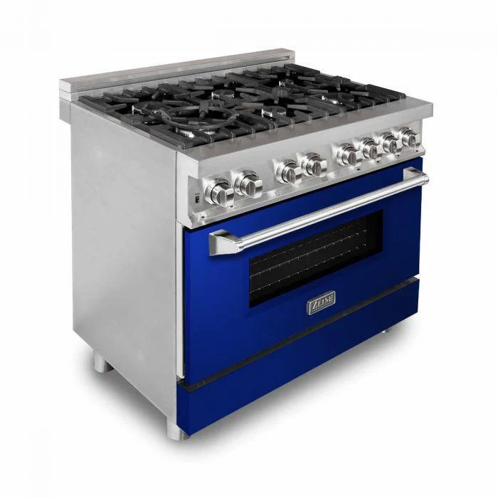 ZLINE 36 in. Professional Gas Burner/Electric Oven Stainless Steel Range with Blue Gloss Door, RA-BG-36 - Inhomebuy