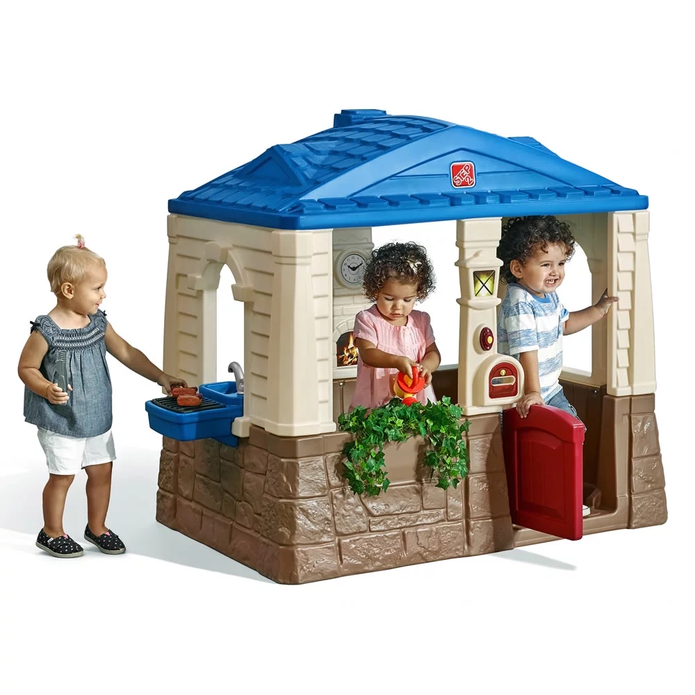 Step2 Neat & Tidy Cottage II Brown Playhouse Plastic Kids Outdoor Toy - Inhomebuy
