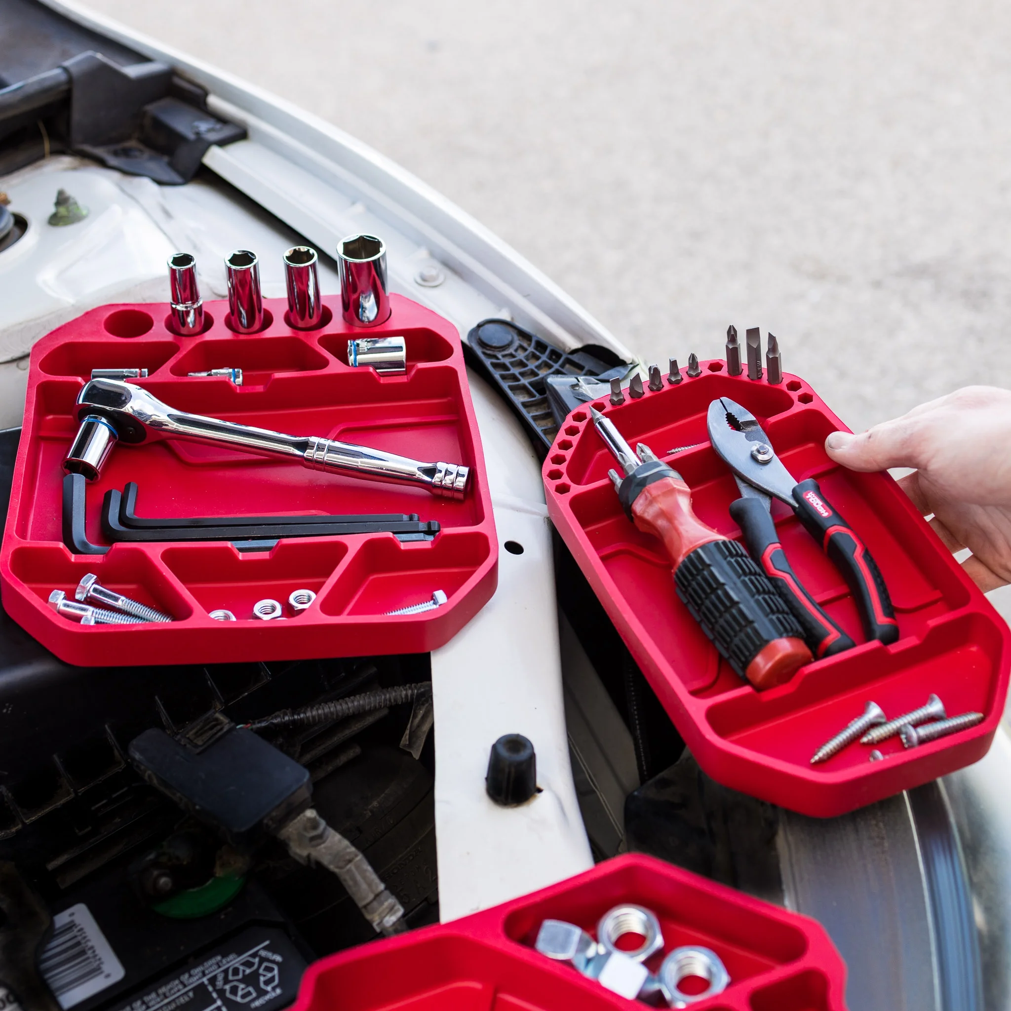 Hyper Tough 3-Piece Silicone Tool Organizer Tray, Flexible, Red, Automotive Use, New - Inhomebuy