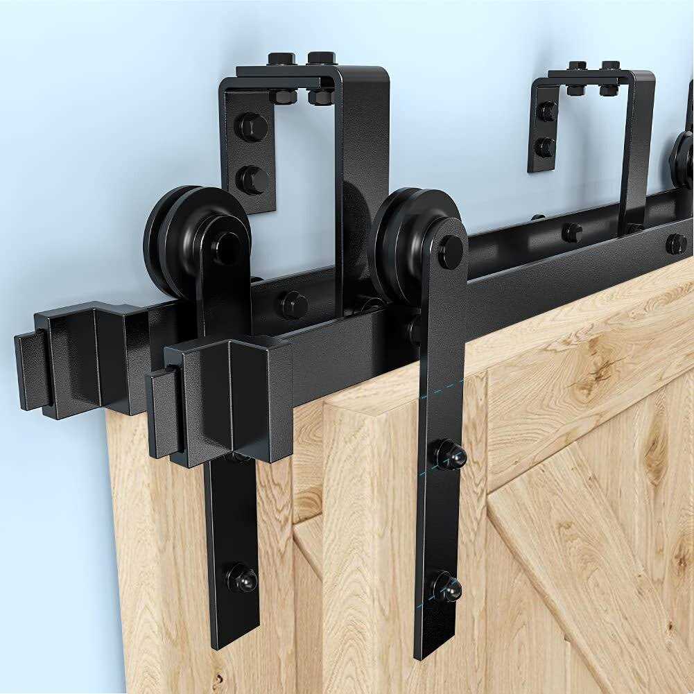 WINSOON Single Track Bypass Sliding Barn Door Hardware Kit for Double Doors Low Ceiling - Inhomebuy