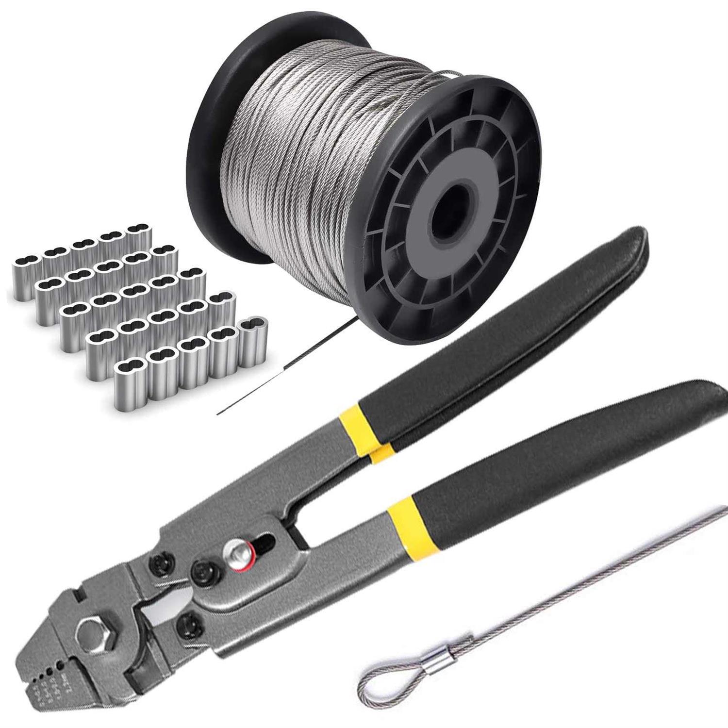 Wire Rope Crimping Tool Kit with 1/16-304 Stainless Steel Cable 165 ft - Inhomebuy