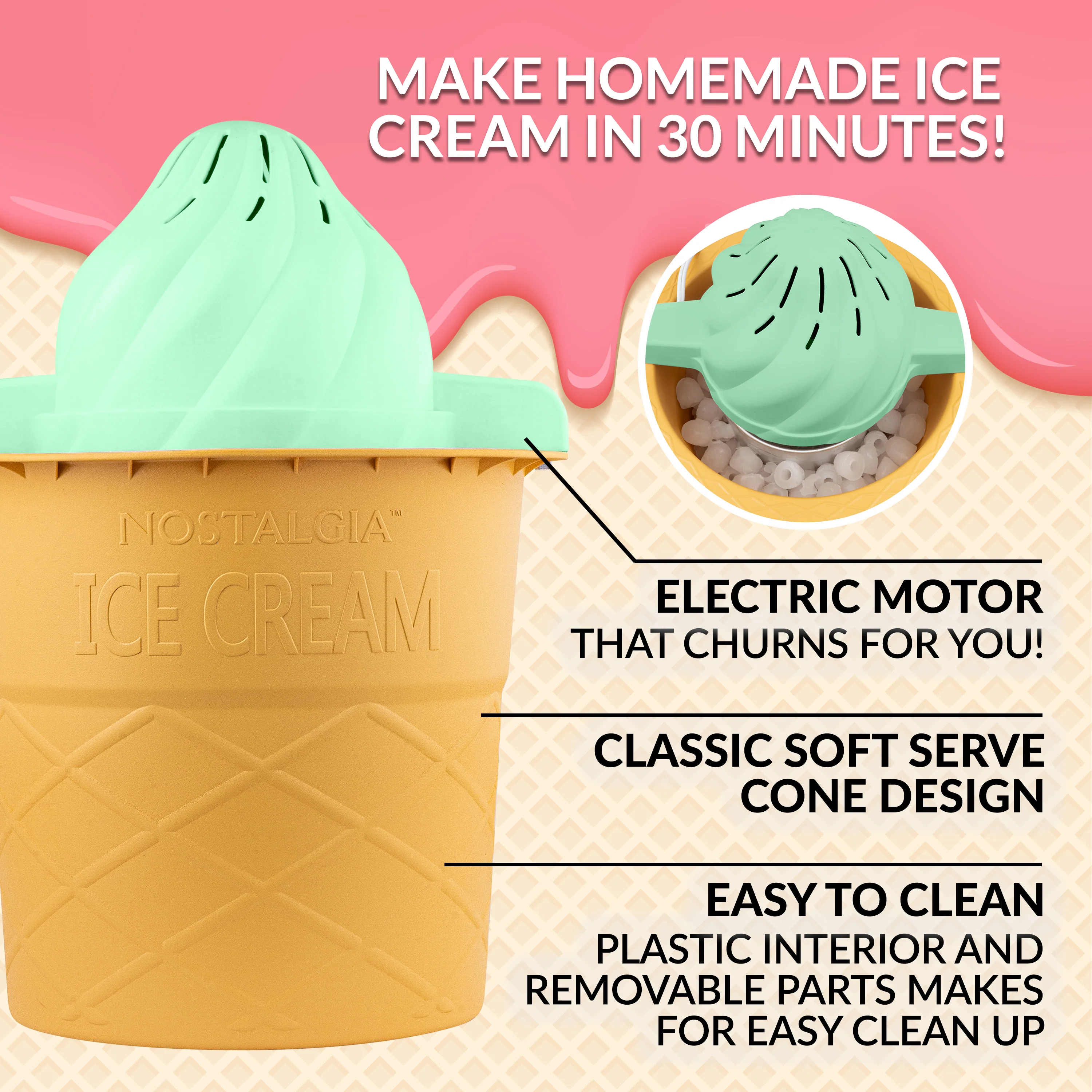 4-Quart Swirl Cone Ice Cream Maker, Mint Green - Inhomebuy