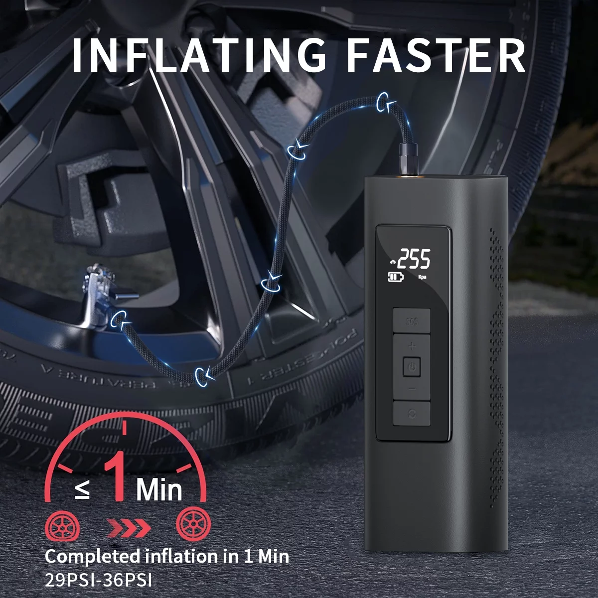 Tire Inflator, Portable Air Compressor, 150 PSI Fast Inflation & Cordless Tire Pump with Rechargeable 6000mAh Battery, Electric Air Pump for Car, Bicycle, Motorcycles, Ball - Inhomebuy