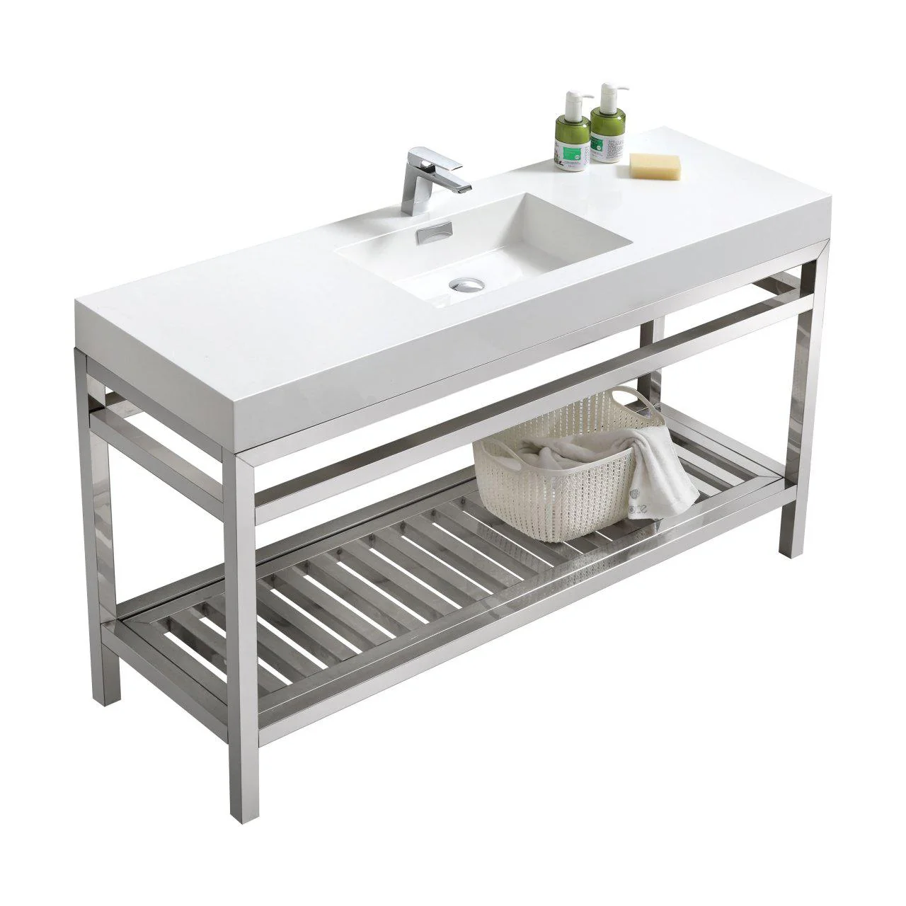 KubeBath Cisco 60 in. Single Sink Stainless Steel Console with Acrylic Sink - Chrome, AC60S - Inhomebuy
