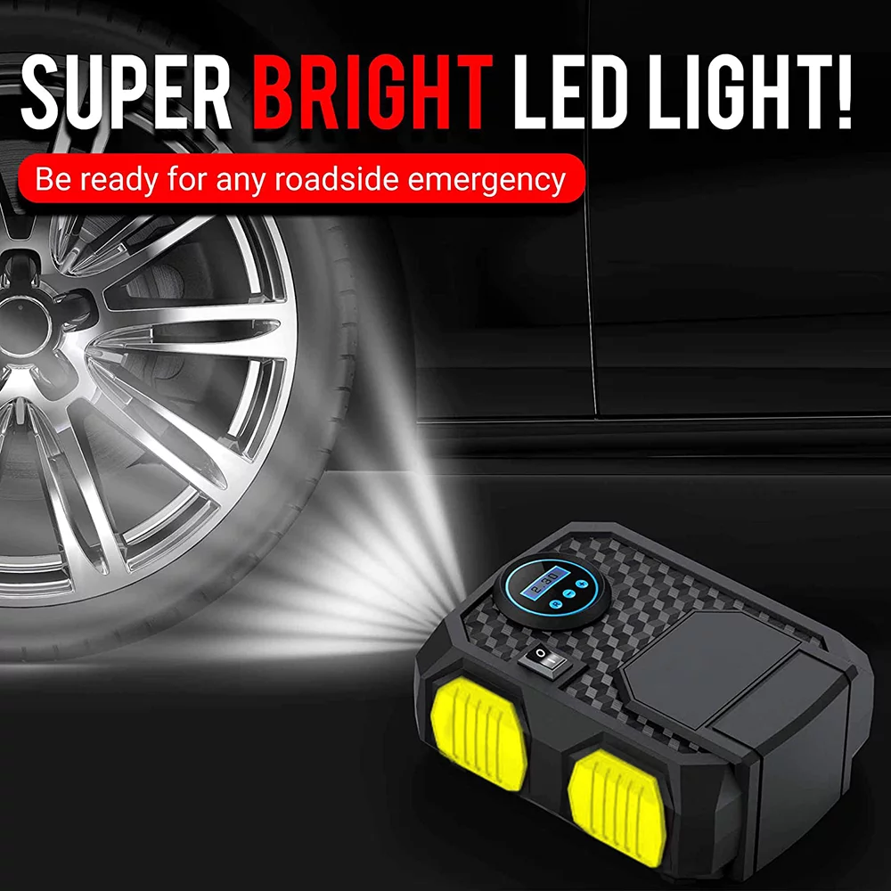 SUPTREE Tire Inflator Portable Air Pump for Car with LED Light Digital Tire Pressure Gauge w/Auto Pump/Shut Off - Inhomebuy