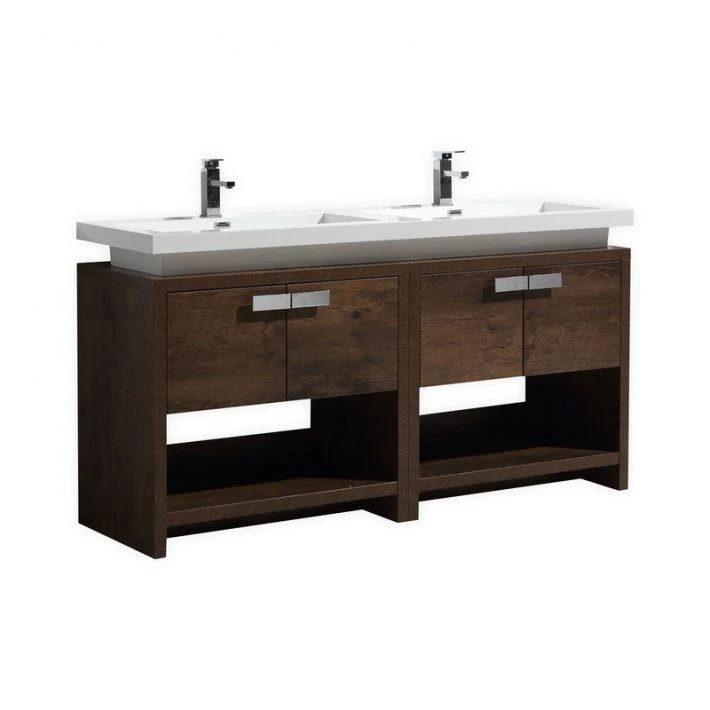 KubeBath, Levi 63 in. Modern Bathroom Vanity w/ Cubby Hole - Rose Wood, L1600RW - Inhomebuy