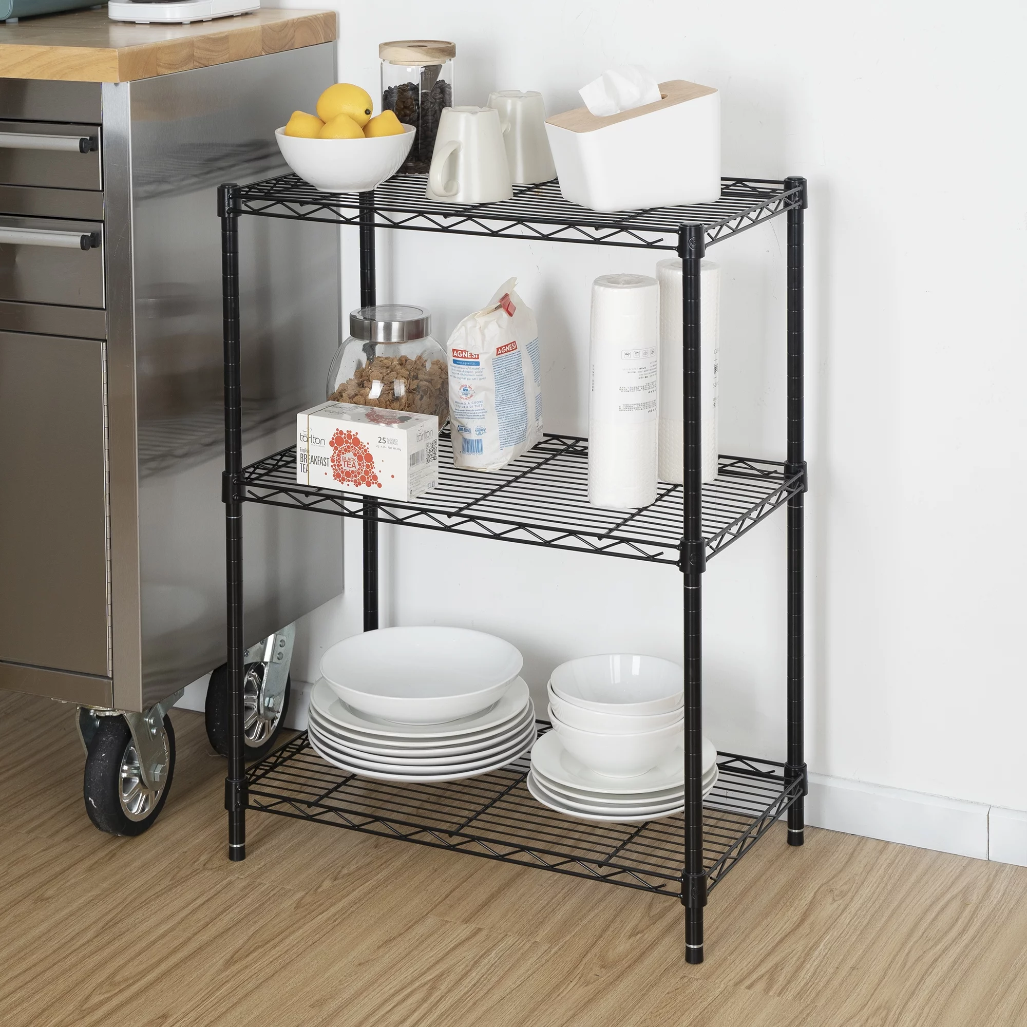 Hyper Tough 3-Tier Multipurpose Wire Shelving Rack, Black Color,750lbs Load Capacity, for Adult - Inhomebuy