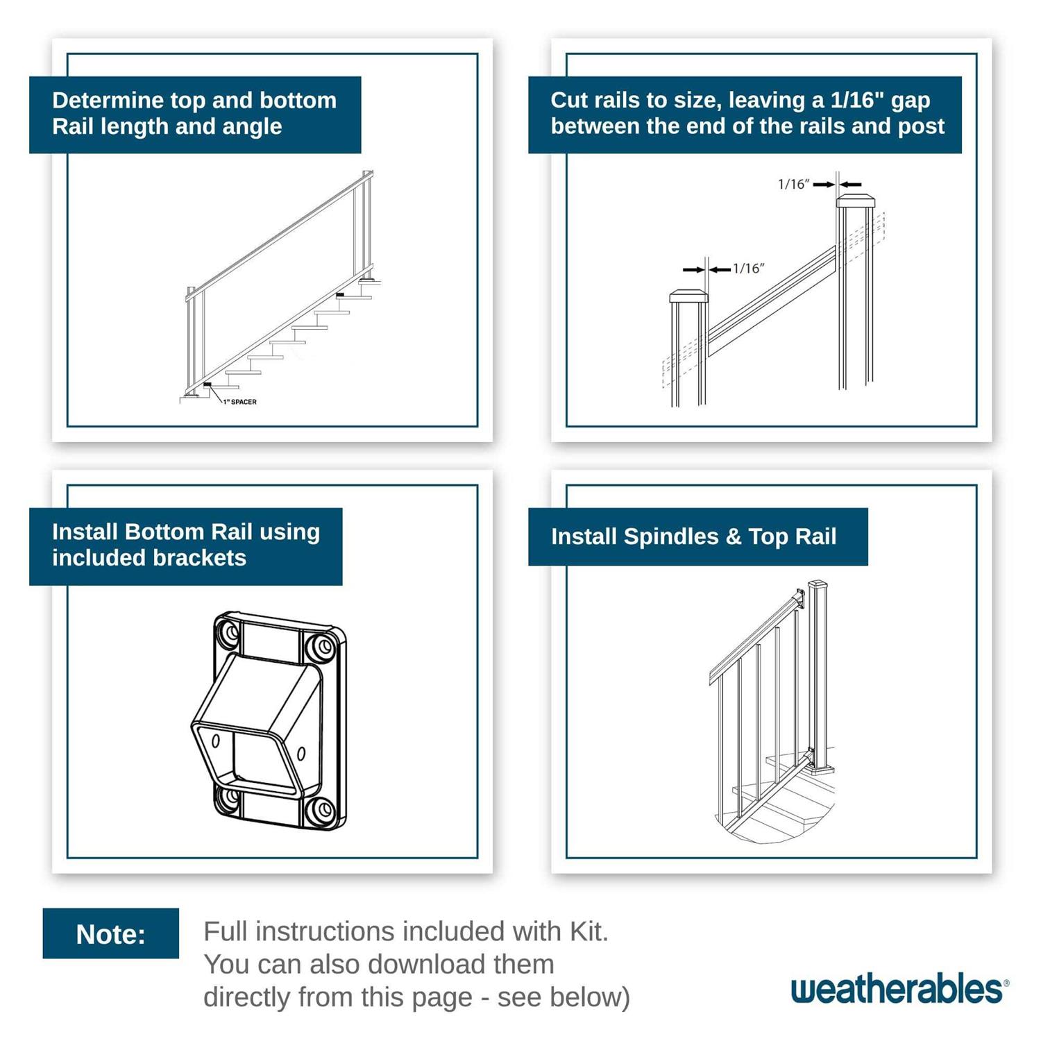 Weatherables Stanford 36 in. H x Textured White Aluminum Stair Railing Kit - Inhomebuy