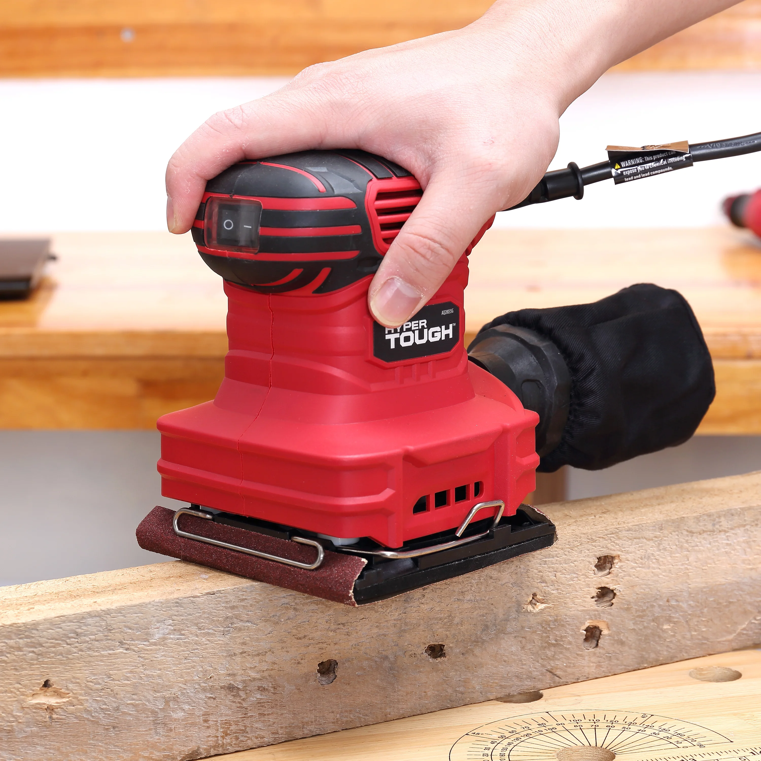 Hyper Tough 2 AMP Corded 1/4 Sheet Palm Sander with Dust Bag, Vacuum Hose Adapter, Punch Plate & 3 Sanding Sheets (60, 80 & 120 Grit) - Inhomebuy