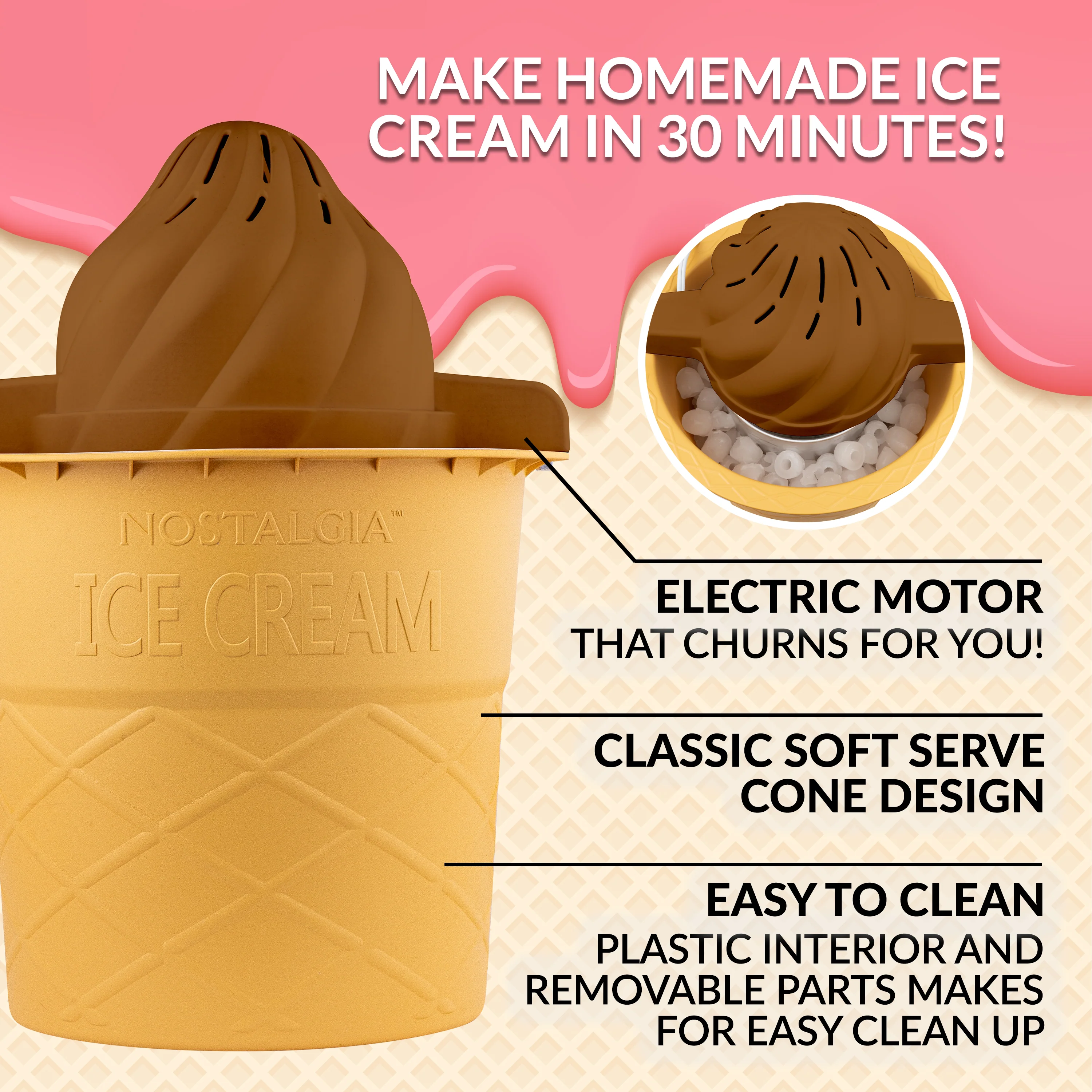 4-Quart Swirl Cone Ice Cream Maker, Chocolate Brown - Inhomebuy