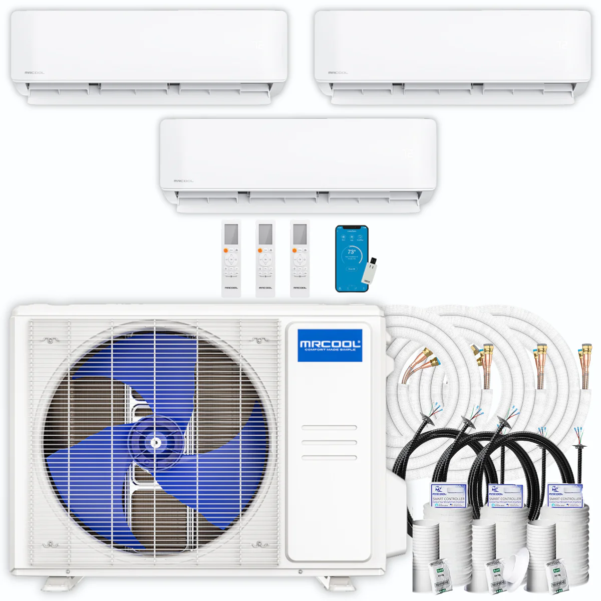 MRCOOL DIY Mini Split - 33,000 BTU 3 Zone Ductless Air Conditioner and Heat Pump with 50 ft. Install Kit, DIYM336HPW04C74 - Inhomebuy