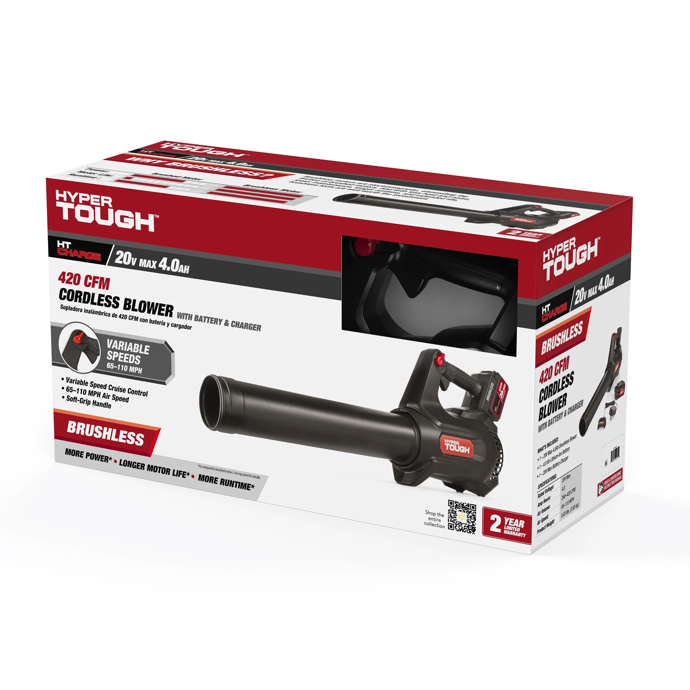 Hyper Tough 20V Max 110 mph 420 Cfm 4.0Ah Brushless Handheld Battery Blower, HT22-401-03-01 - Inhomebuy