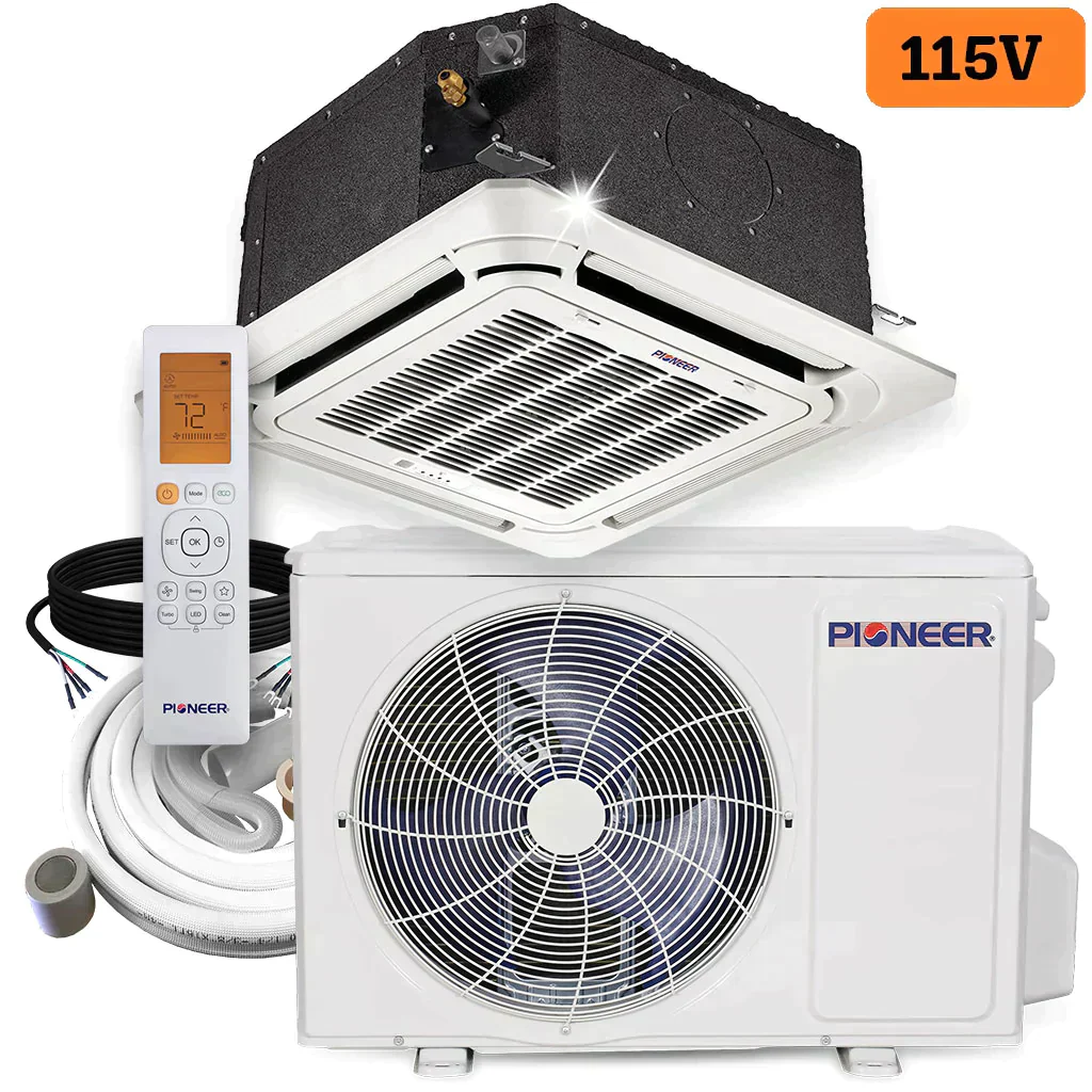 Pioneer® 12,000 BTU 21.5 SEER 115V SEER 8-Way Compact Cassette Mini-Split Air Conditioner Heat Pump System Without Installation Kit, CYB012AMFILCAD-00 - Inhomebuy
