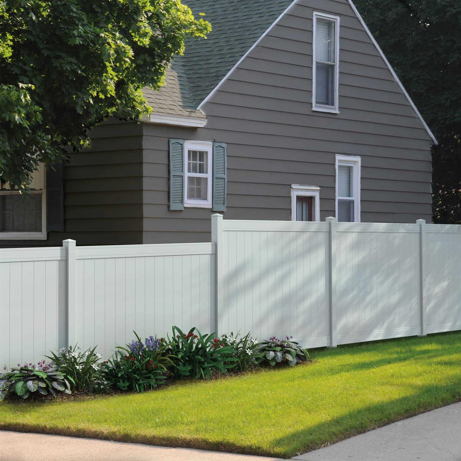 Outdoor Essentials Pro-Series 6 ft. H x 8 ft. W Tan Vinyl Woodbridge Privacy Fence Panel - Inhomebuy