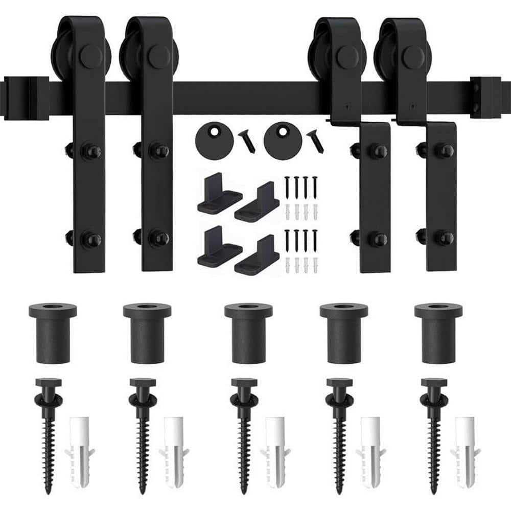 WINSOON Single Track Bypass Barn Door Hardware Double Doors Kit - Inhomebuy