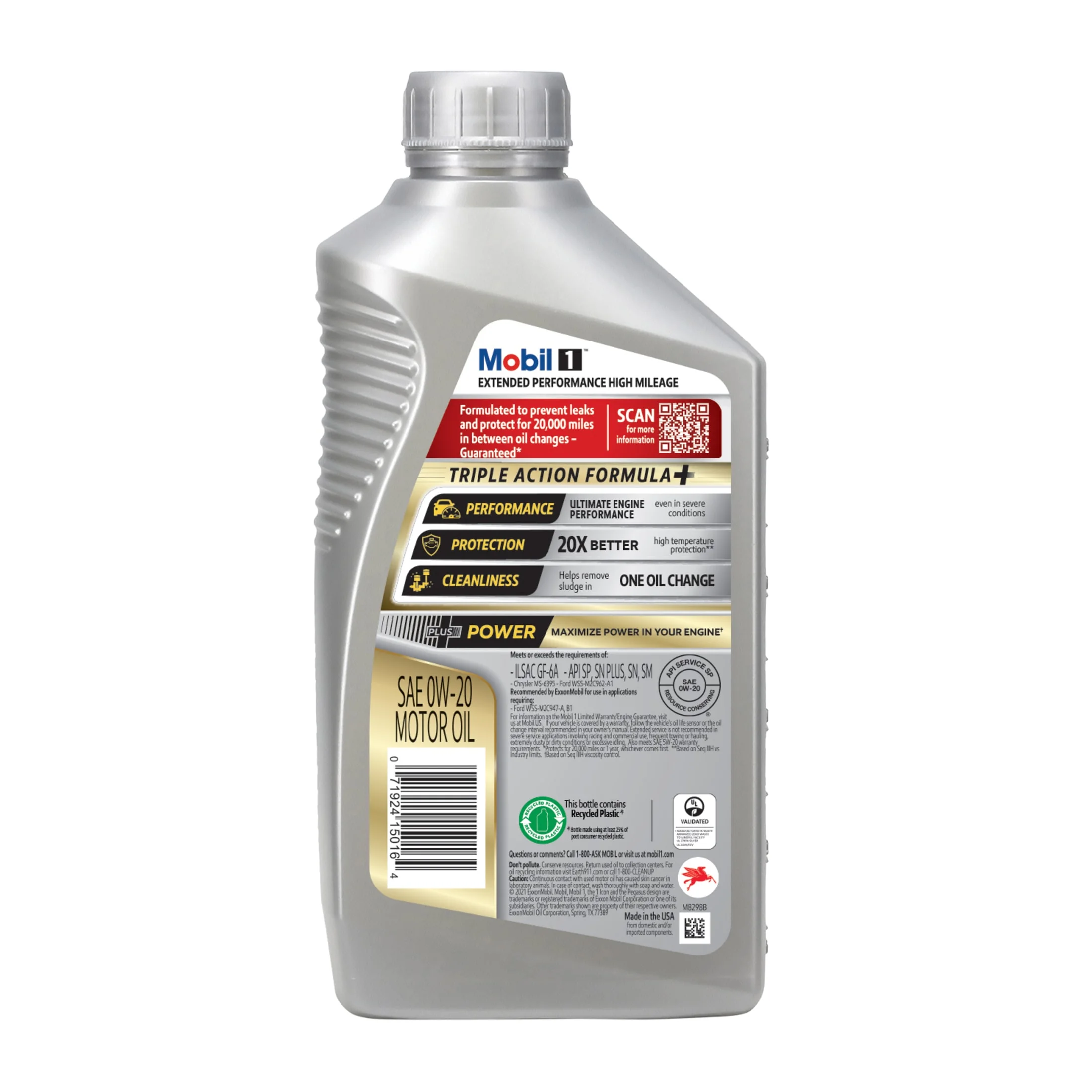 Mobil 1 Extended Performance High Mileage Full Synthetic Motor Oil 0W-20, 1 Quart - Inhomebuy