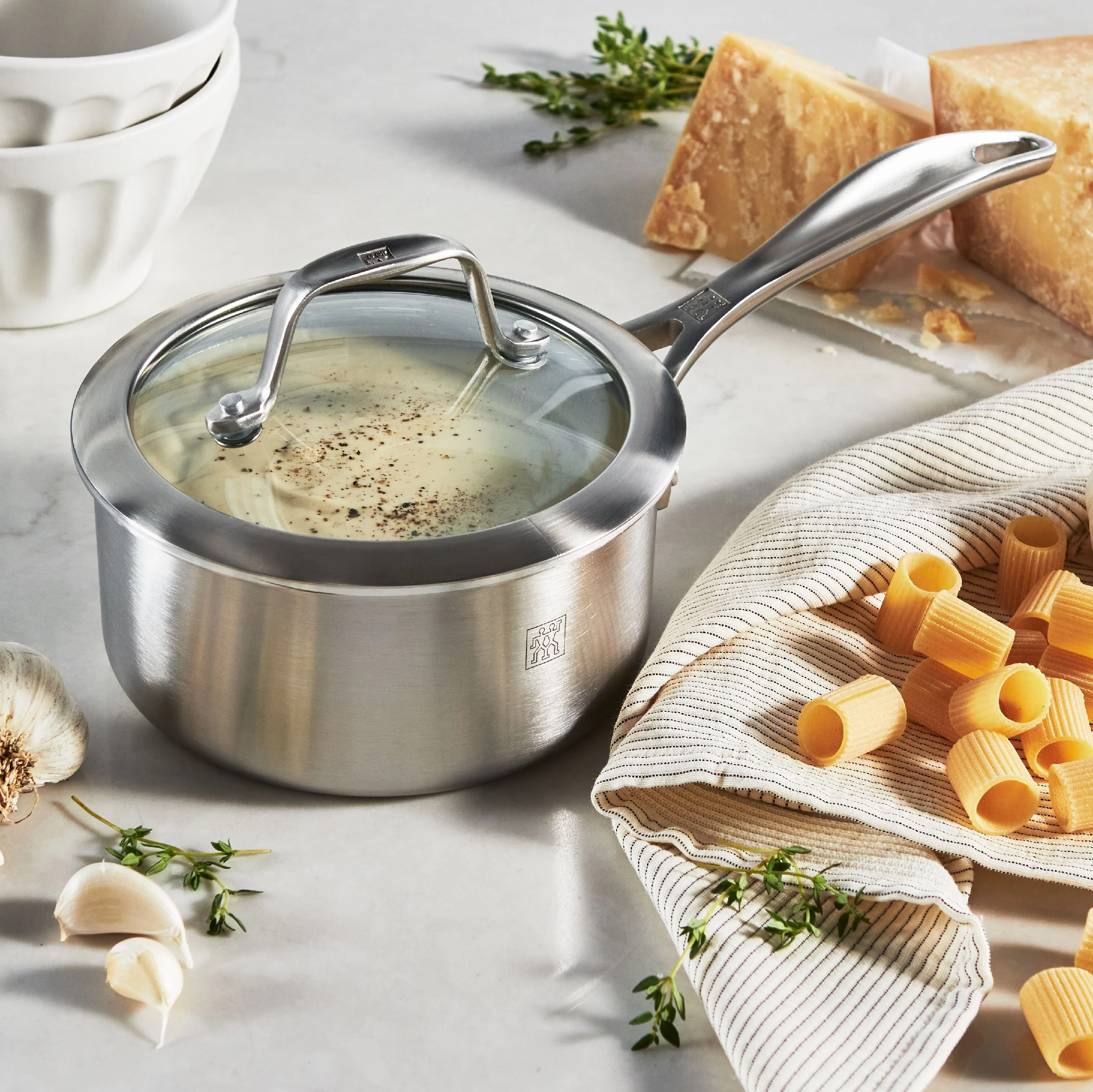 ZWILLING 2 Qt. Stainless Steel Ceramic Non-Stick Sauce Pan, Spirit 3-Ply Ceramic Series - Inhomebuy