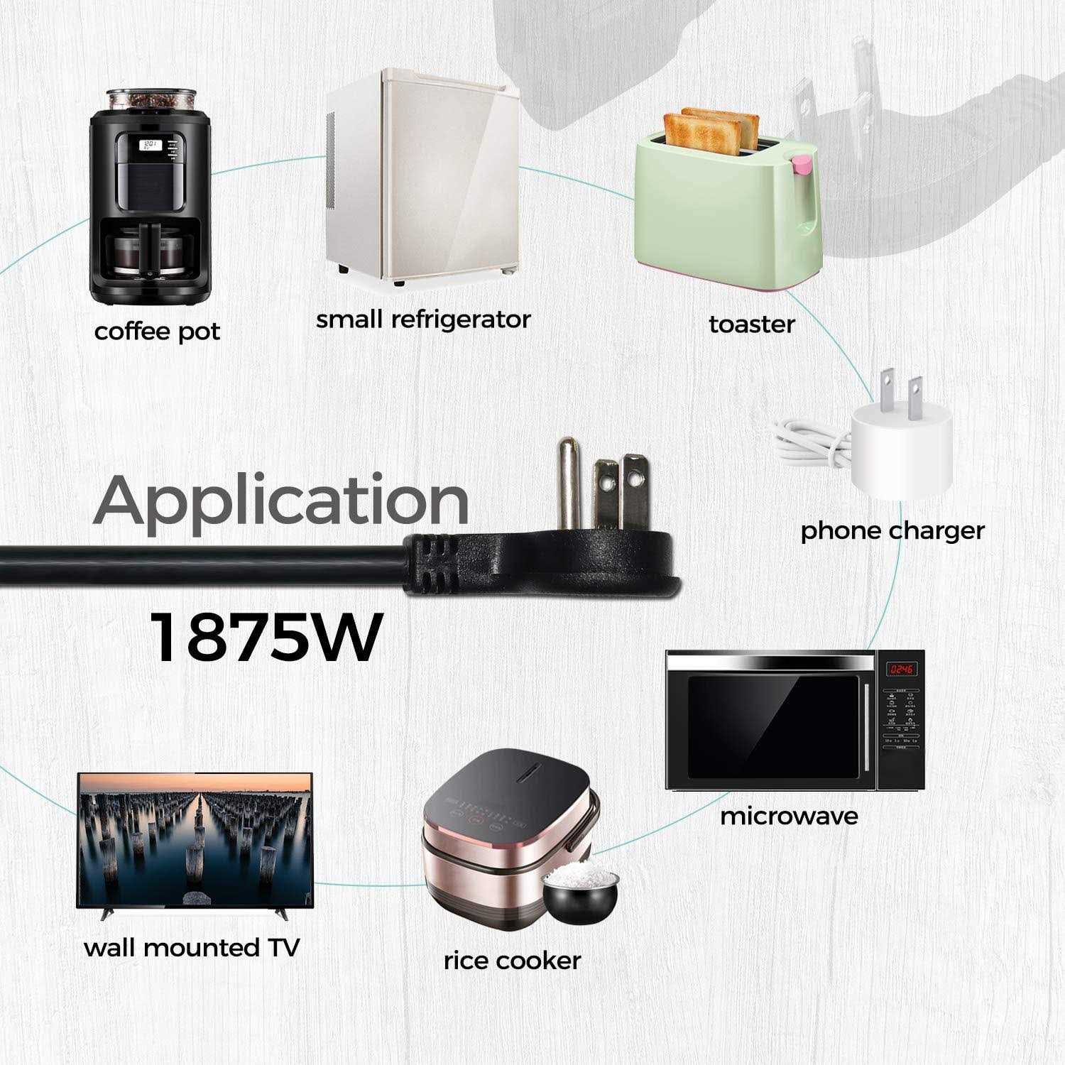 Firmerst 1875W Flat Plug Extension Cord 6 Feet 14 Awg 15A - Inhomebuy