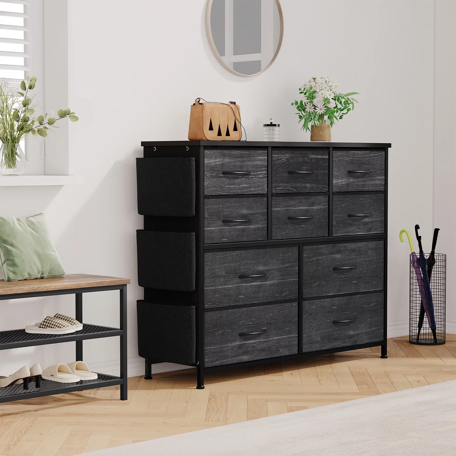 Zzistar 10 Drawers Dresser, Wood Top Dresser Chests of Drawers Storage Organizer Unit with Fabric Drawer - Inhomebuy
