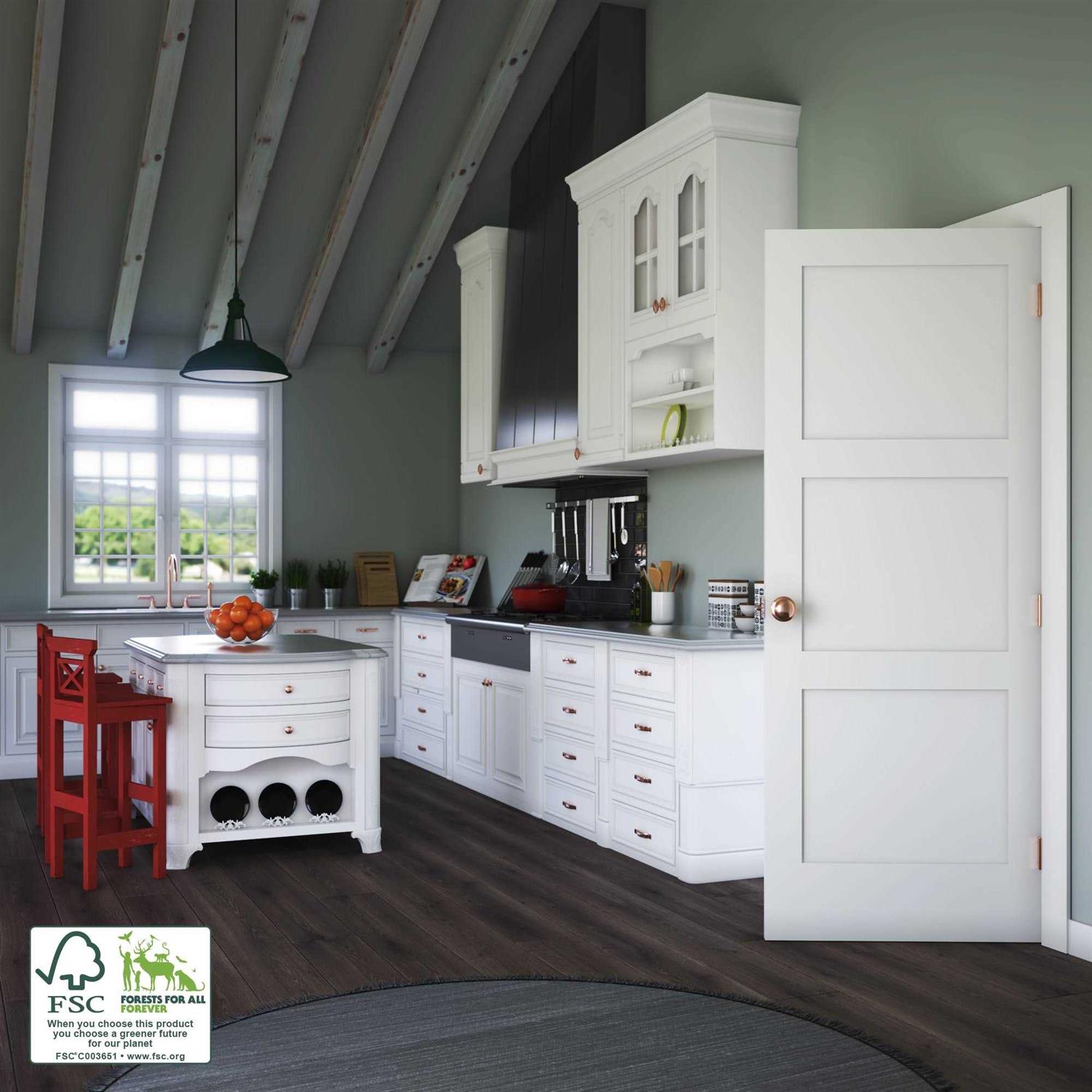 EightDoors 80 in. x 1-3/8 in. Shaker White Primed 3-Panel Equal Solid Core Wood Interior Door Slab - Inhomebuy