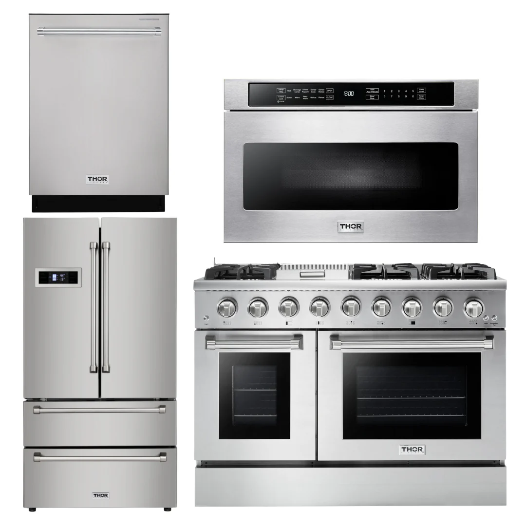 Thor Kitchen Appliance Bundle - 48 in. Propane Gas Range in a 4 Piece Kitchen Bundle, AB-HRG4808ULP-6 - Inhomebuy
