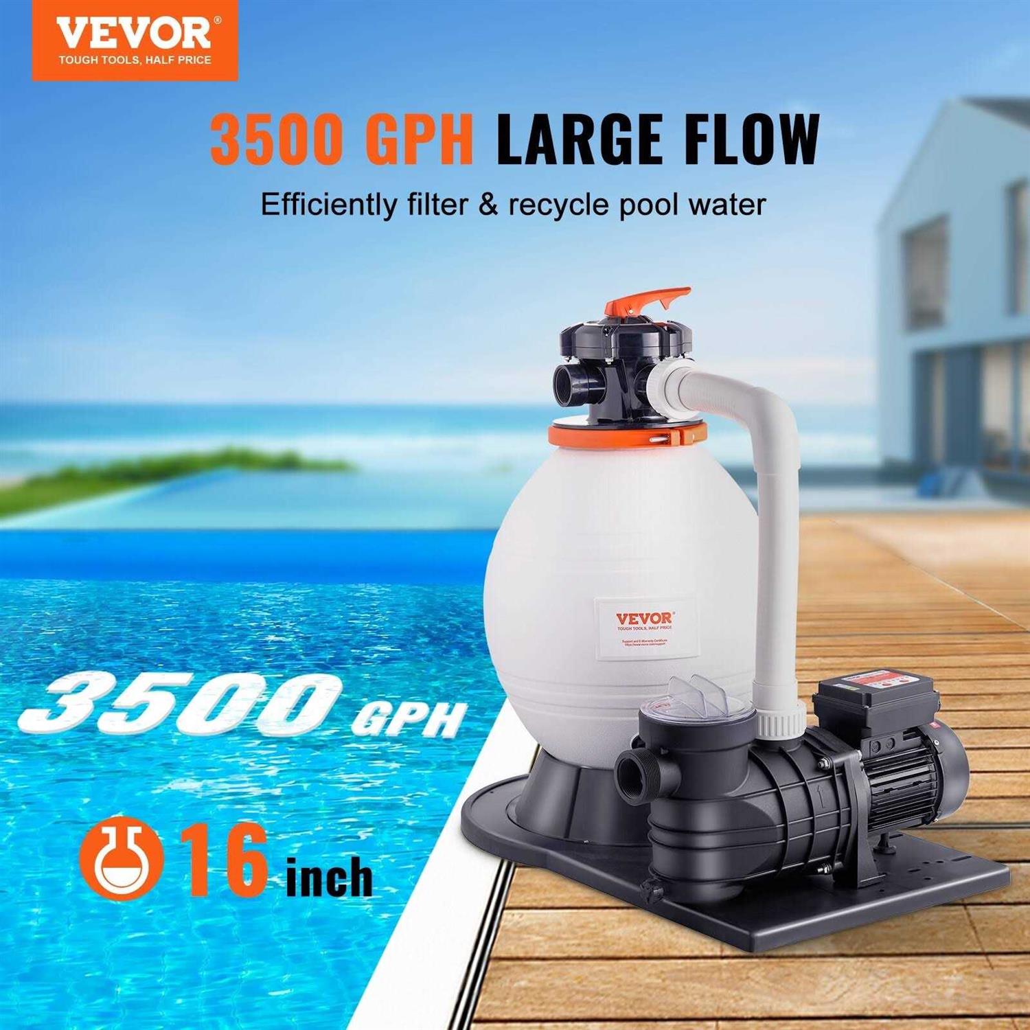VEVOR Sand Filter Pump GPH Swimming Pool Pump Filter Set with 6-Way Multi-Port Valve Pool - Inhomebuy
