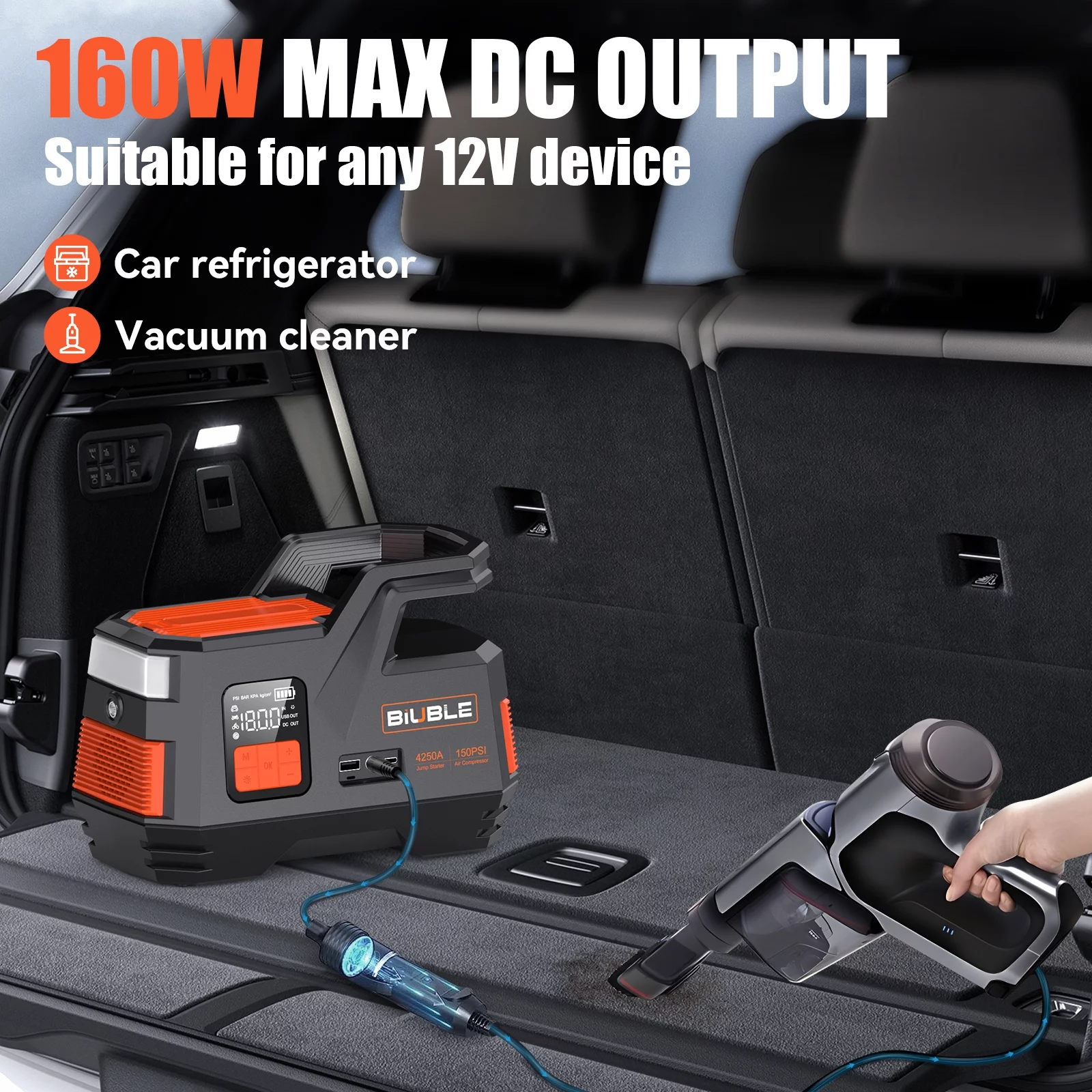 Biuble Car Jump Starter with Air Compressor, 4500A Peak 26800mAh 12V Auto with 150PSI Tire Inflator(up to All Gas or 10.0L Diesel Engine) - Inhomebuy